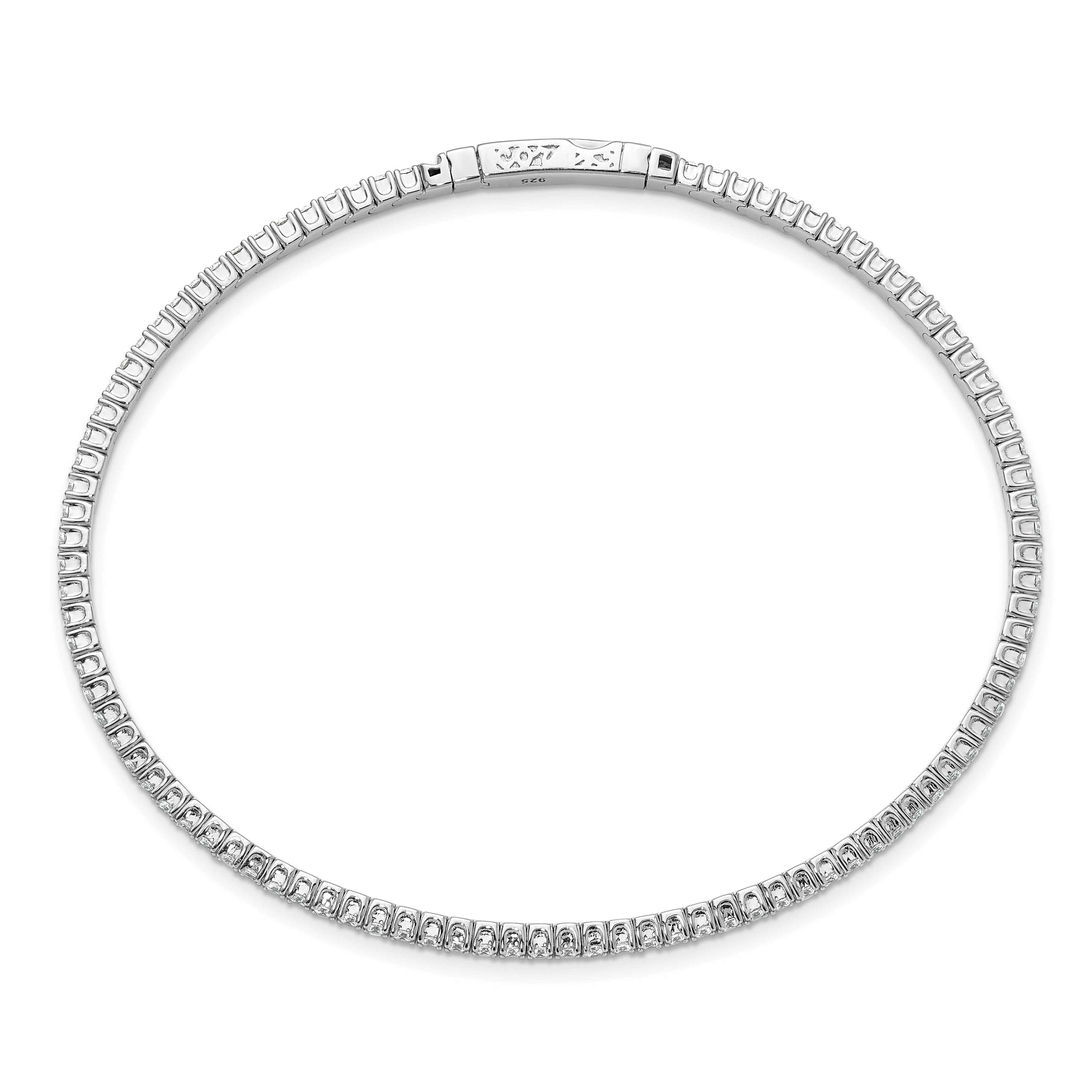 Sterling Shimmer Sterling Silver Rhodium-plated 1.7mm CZ 94 Stone 8 inch Flexible Bangle Bracelet Secondary image