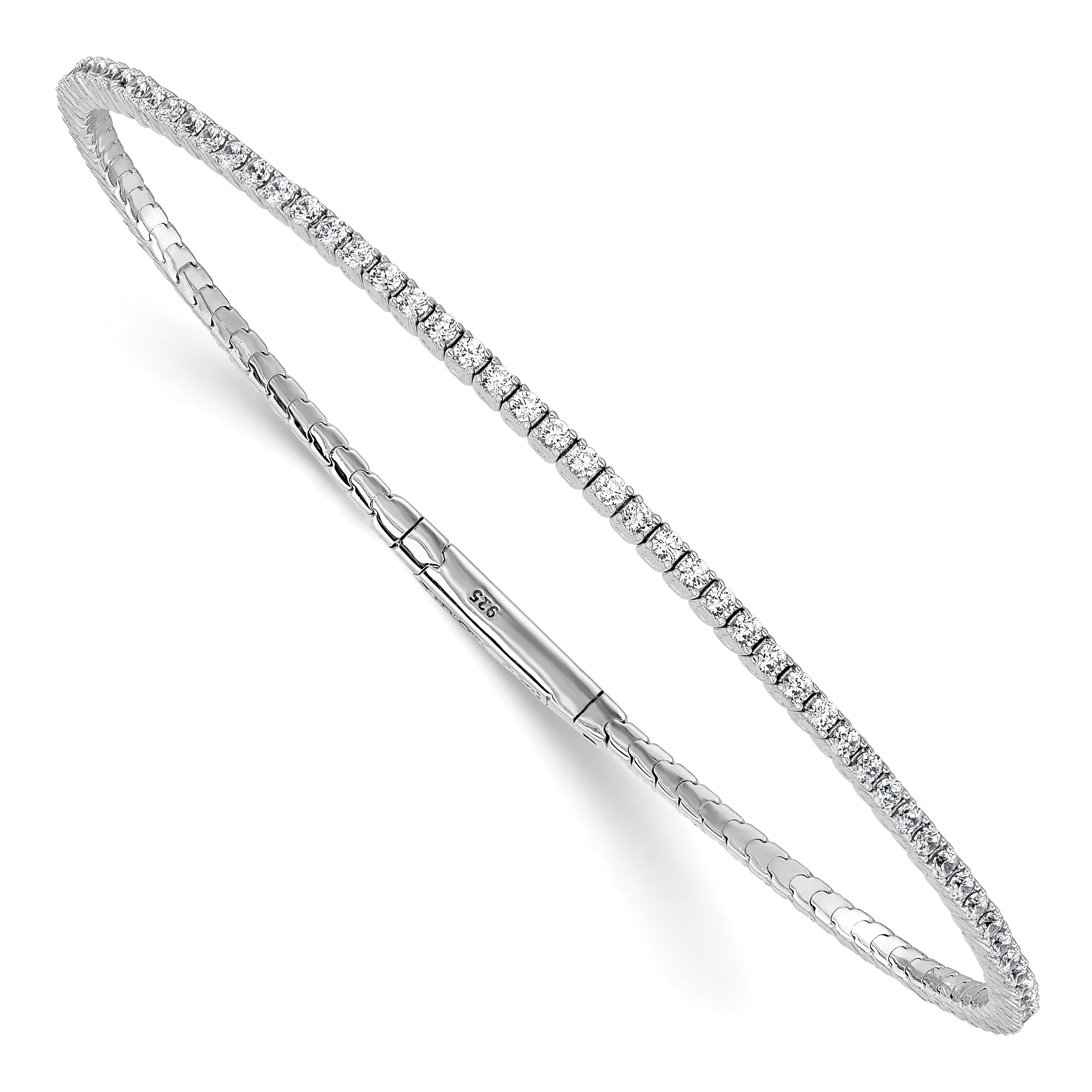 Sterling Shimmer Sterling Silver Rhodium-plated 1.7mm CZ 94 Stone 8 inch Flexible Bangle Bracelet Main image