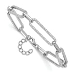 Sterling Shimmer Sterling Silver Rhodium-plated 1.2mm CZ 190 Stone Paper Clip Link 6.5 inch with 1 inch Extension Bracelet