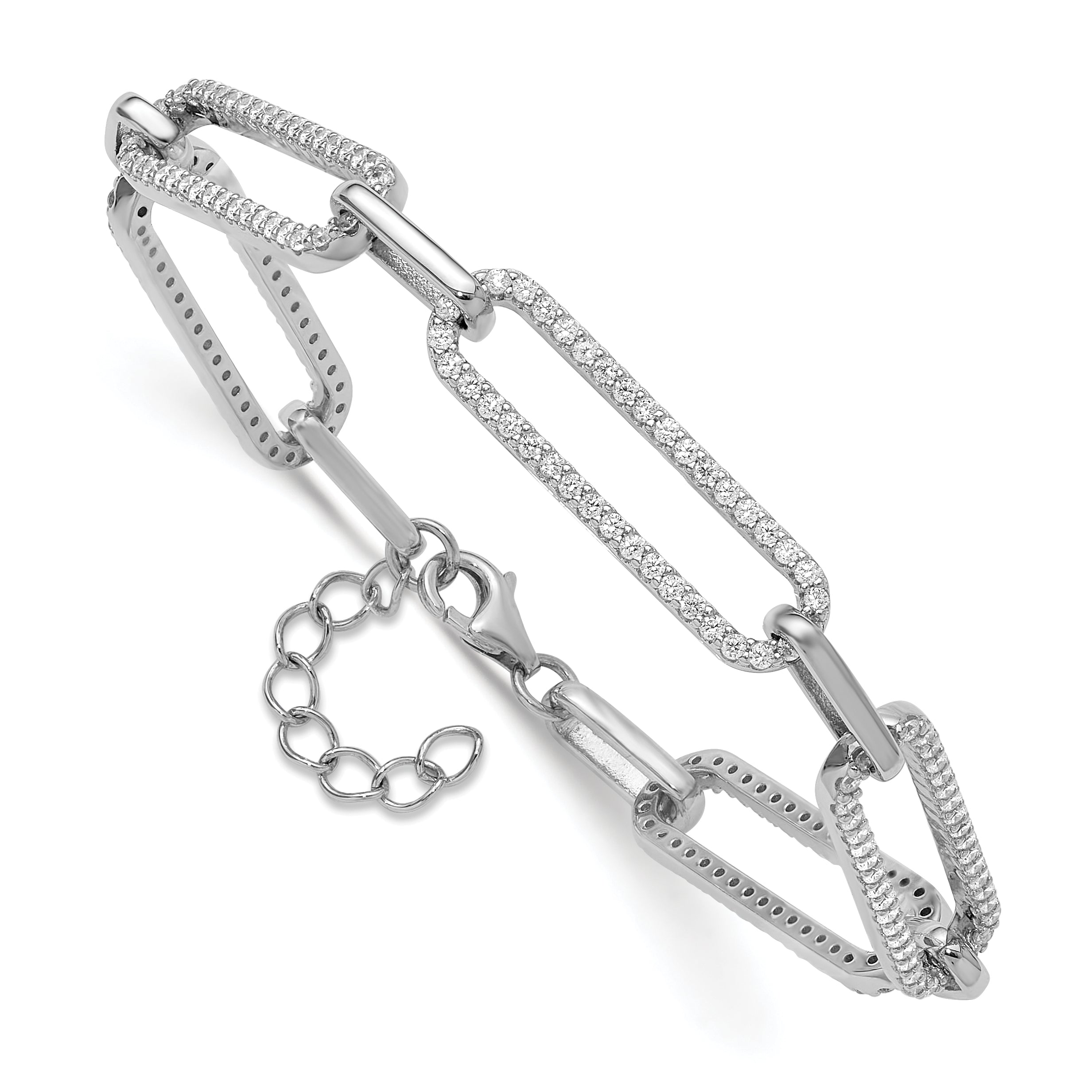 Sterling Shimmer Sterling Silver Rhodium-plated 1.2mm CZ 190 Stone Paper Clip Link 6.5 inch with 1 inch Extension Bracelet