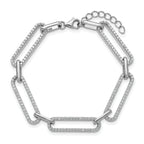 Sterling Shimmer Sterling Silver Rhodium-plated 1.2mm CZ 190 Stone Paper Clip Link 6.5 inch with 1 inch Extension Bracelet