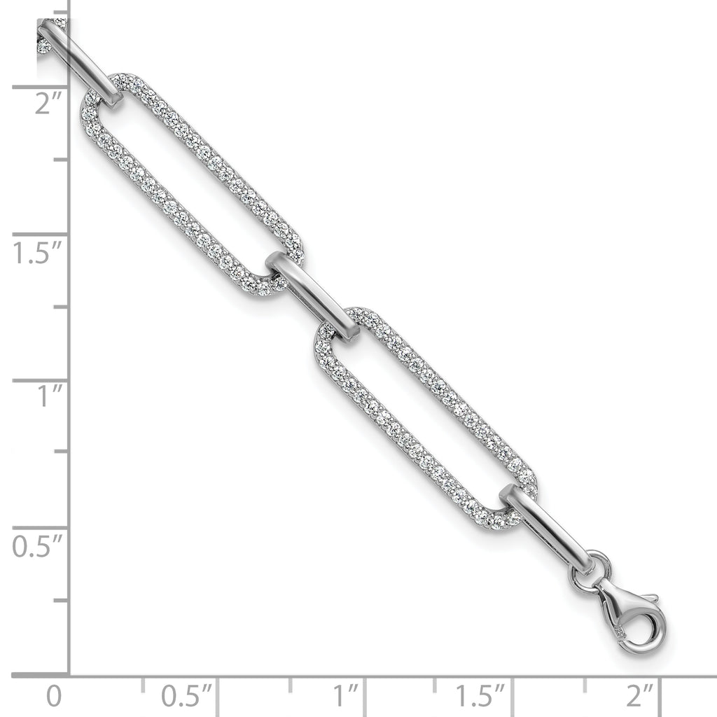 Sterling Shimmer Sterling Silver Rhodium-plated 1.2mm CZ 190 Stone Paper Clip Link 6.5 inch with 1 inch Extension Bracelet