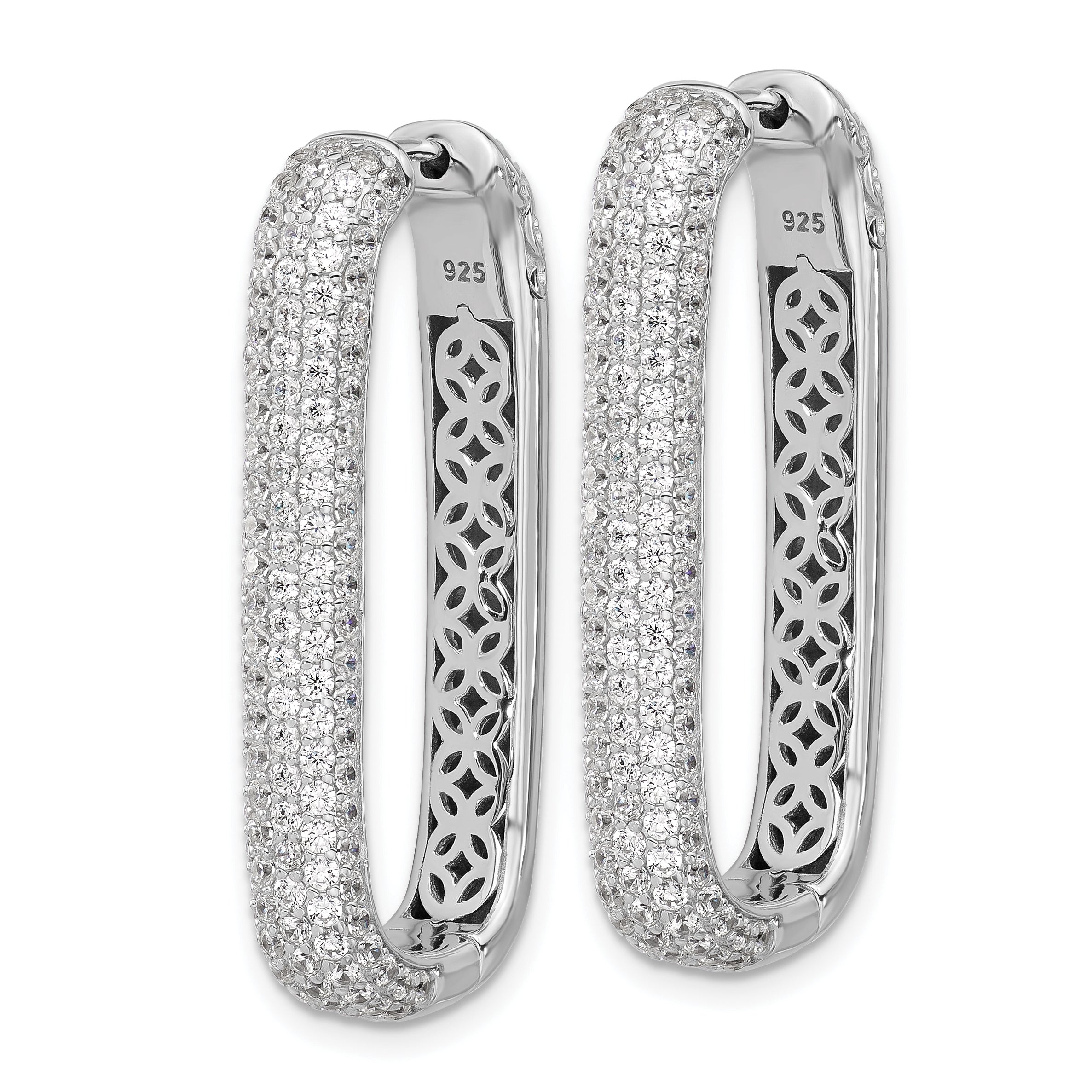 Sterling Shimmer Sterling Silver Rhodium-plated 1.3mm CZ 258 Stone Rectangle Hinged Hoop Earrings