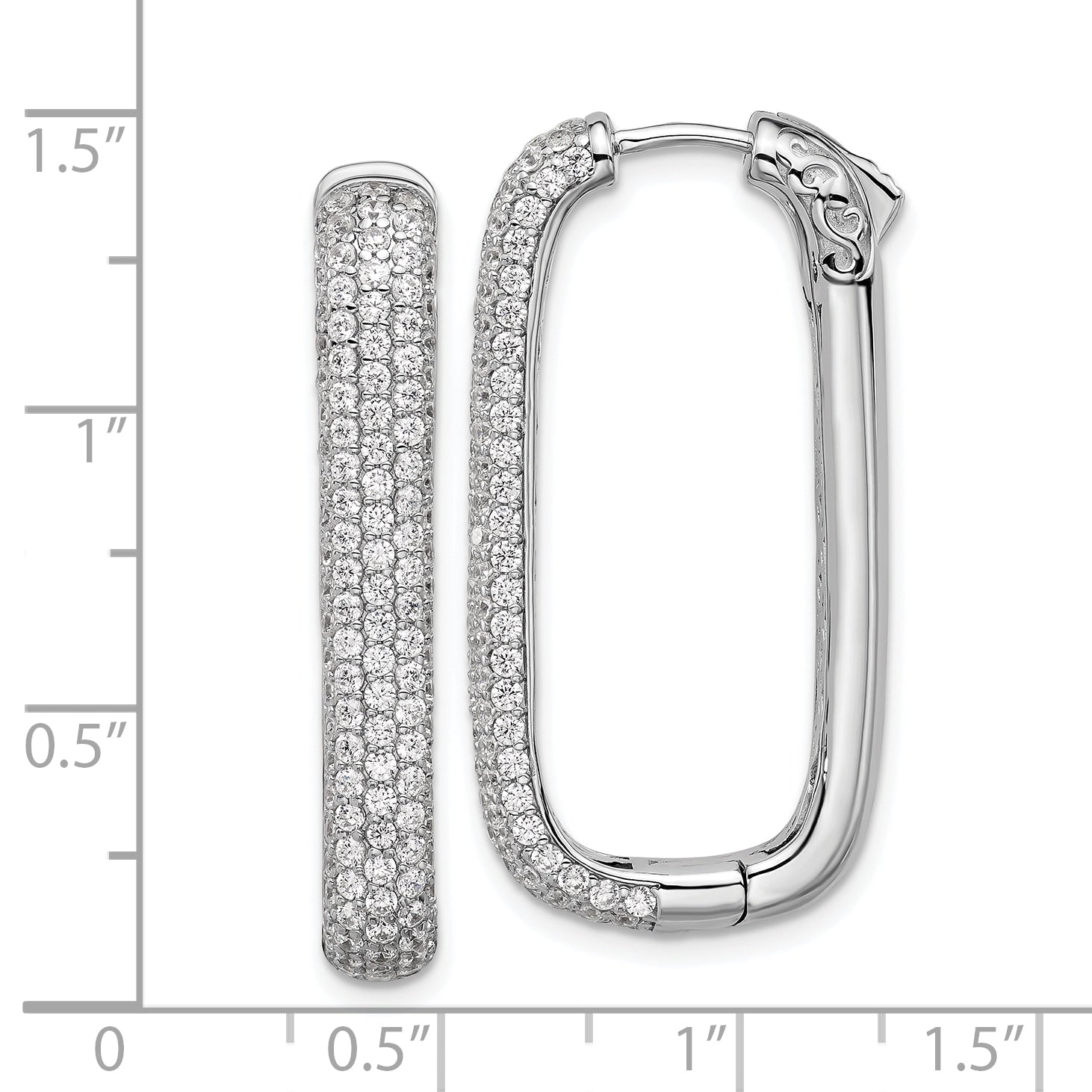 Sterling Shimmer Sterling Silver Rhodium-plated 1.3mm CZ 258 Stone Rectangle Hinged Hoop Earrings