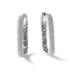 Cubic Zirconia Stone Rectangle Hoop Earrings in Sterling Silver, 34mm Hinged - Sophia Jewelers