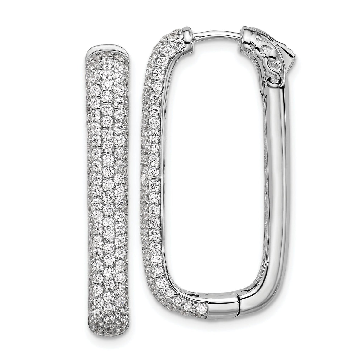 Cubic Zirconia Stone Rectangle Hoop Earrings in Sterling Silver, 34mm Hinged - Sophia Jewelers Main image