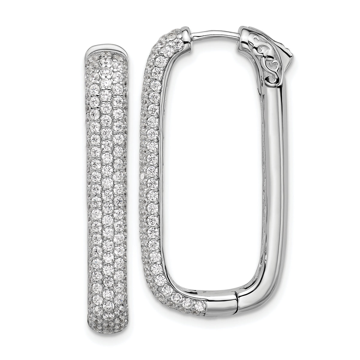 Sterling Shimmer Sterling Silver Rhodium-plated 1.3mm CZ 258 Stone Rectangle Hinged Hoop Earrings