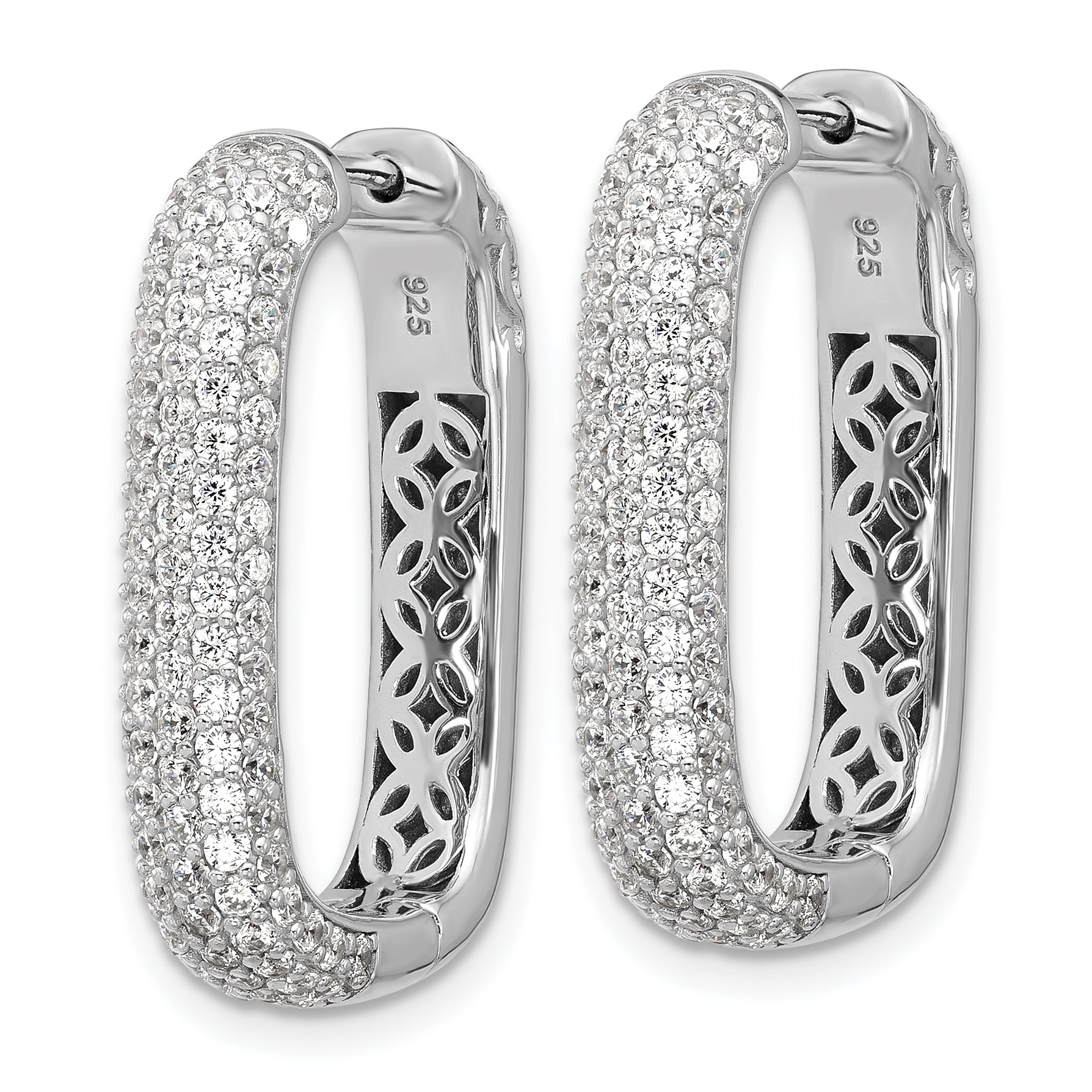Sterling Shimmer Sterling Silver Rhodium-plated 1.3mm CZ 198 Stone Rectangle Hinged Hoop Earrings Secondary image