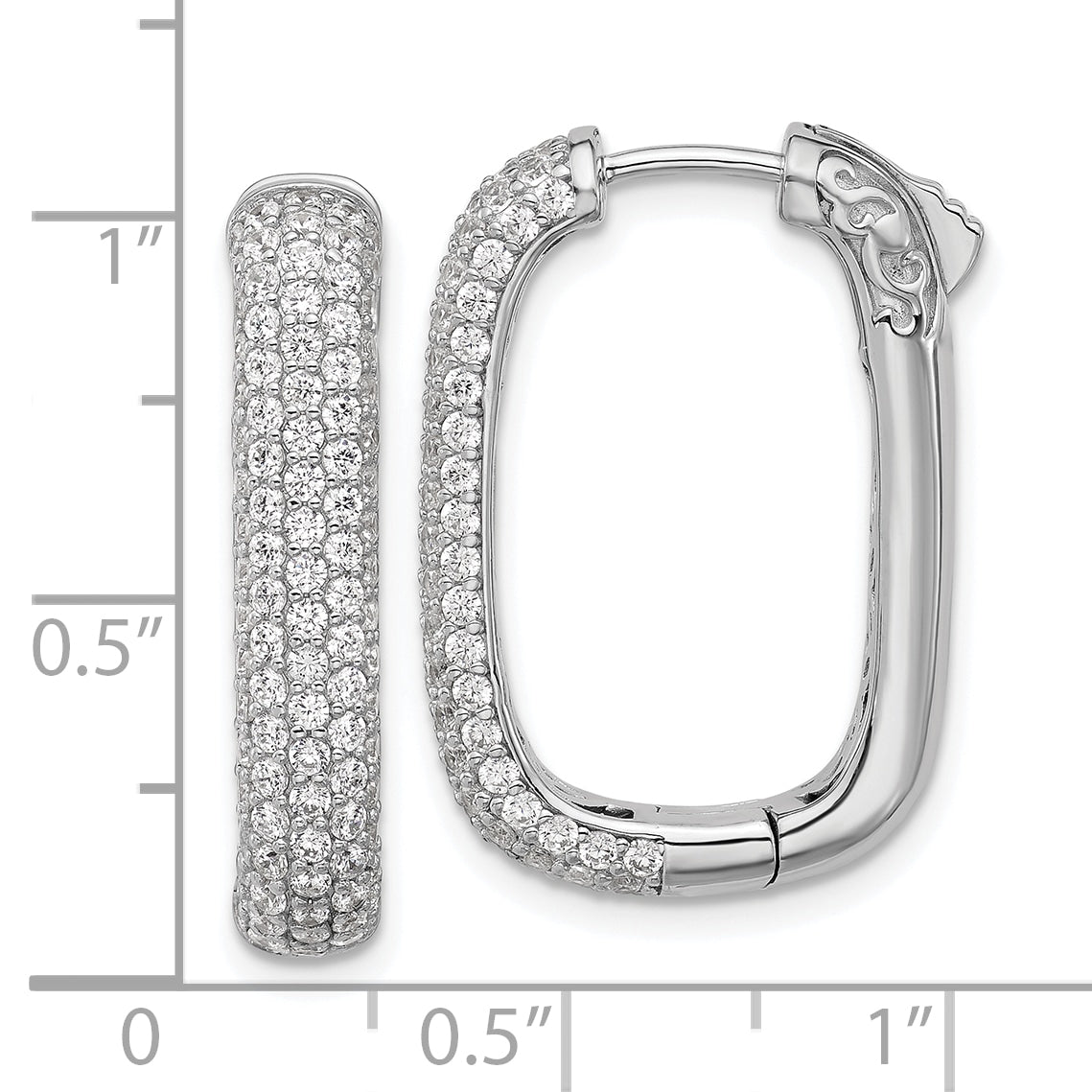 Sterling Shimmer Sterling Silver Rhodium-plated 1.3mm CZ 198 Stone Rectangle Hinged Hoop Earrings