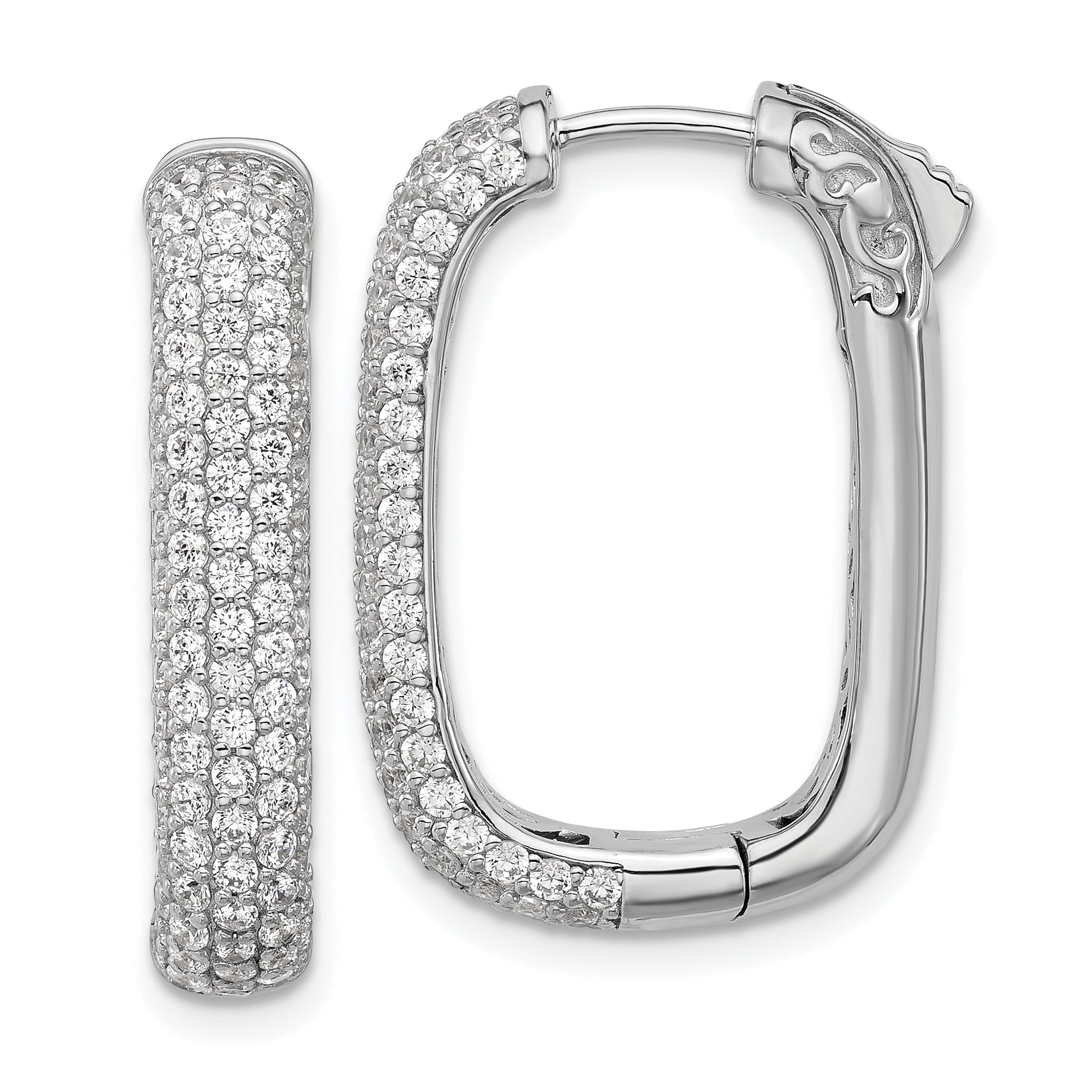 Sterling Shimmer Sterling Silver Rhodium-plated 1.3mm CZ 198 Stone Rectangle Hinged Hoop Earrings