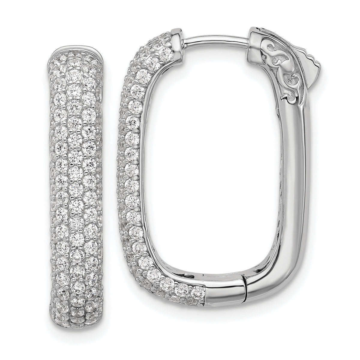 Sterling Shimmer Sterling Silver Rhodium-plated 1.3mm CZ 198 Stone Rectangle Hinged Hoop Earrings