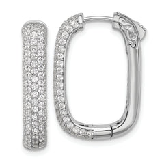 Sterling Shimmer Sterling Silver Rhodium-plated 1.3mm CZ 198 Stone Rectangle Hinged Hoop Earrings