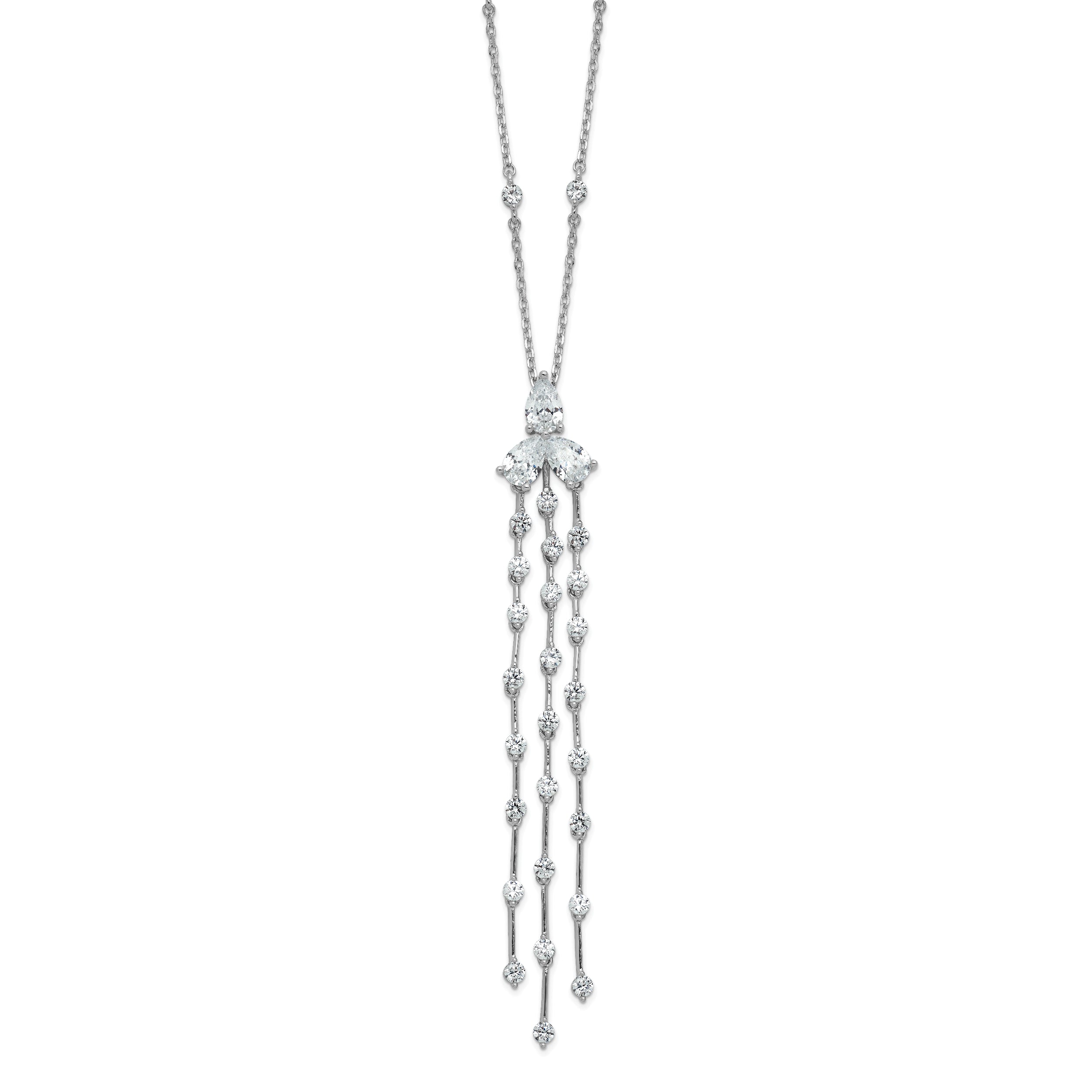 Sterling Shimmer Sterling Silver Rhodium-plated CZ 38 Stone 10 Station with 3 Dangles 16 inch with 2 inch Extension Necklace