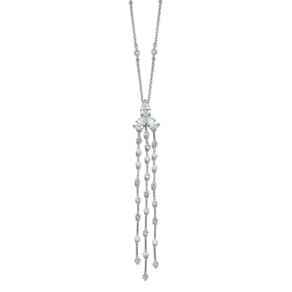 Sterling Shimmer Sterling Silver Rhodium-plated CZ 38 Stone 10 Station with 3 Dangles 16 inch with 2 inch Extension Necklace