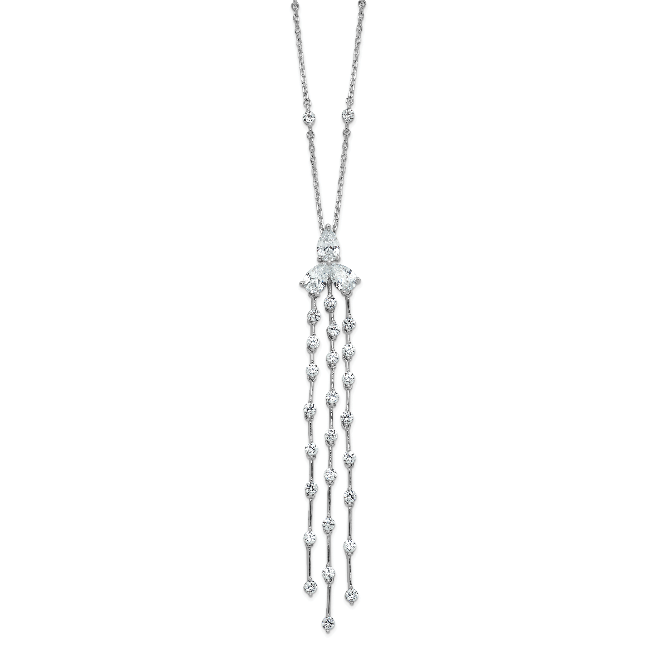 Sterling Shimmer Sterling Silver Rhodium-plated CZ 38 Stone 10 Station with 3 Dangles 16 inch with 2 inch Extension Necklace