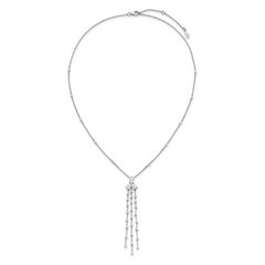 Sterling Shimmer Sterling Silver Rhodium-plated CZ 38 Stone 10 Station with 3 Dangles 16 inch with 2 inch Extension Necklace