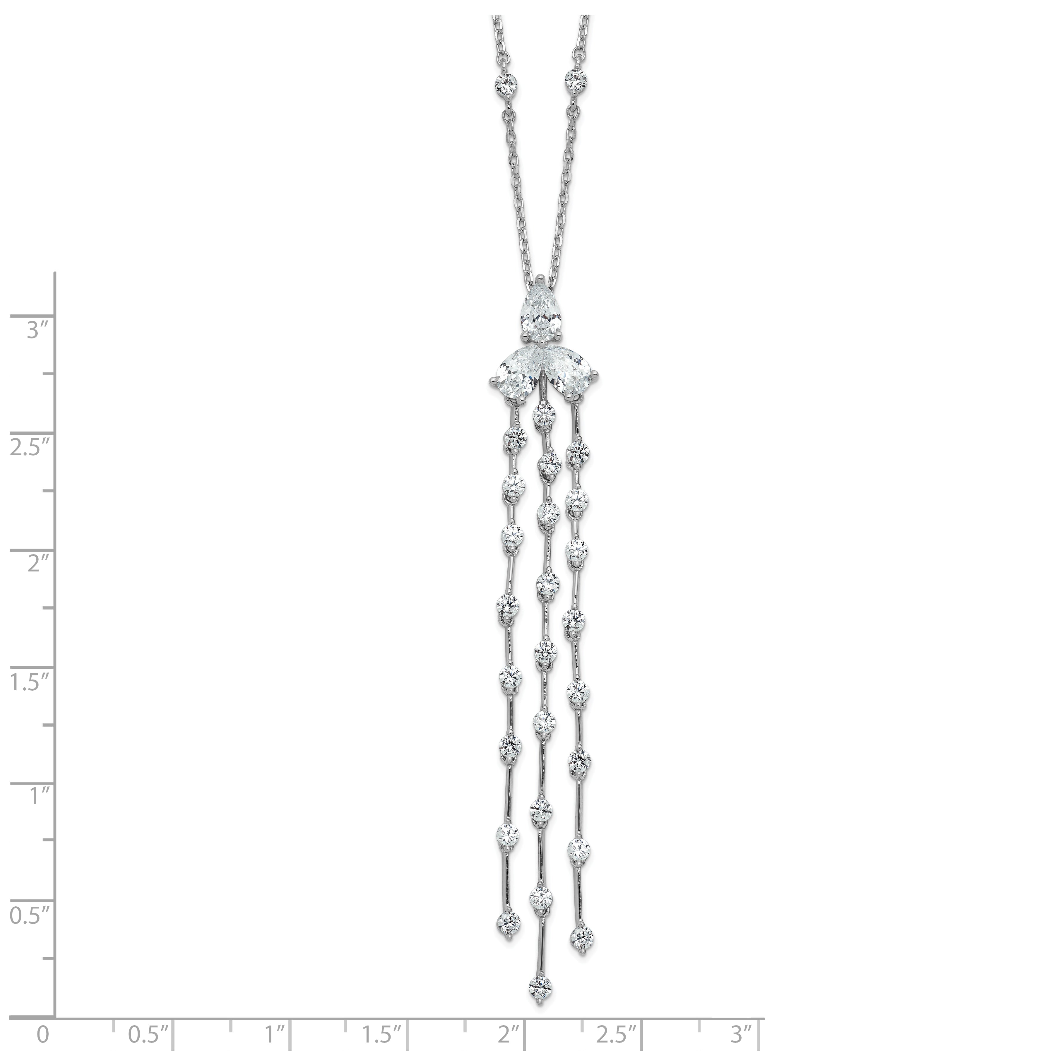 Sterling Shimmer Sterling Silver Rhodium-plated CZ 38 Stone 10 Station with 3 Dangles 16 inch with 2 inch Extension Necklace