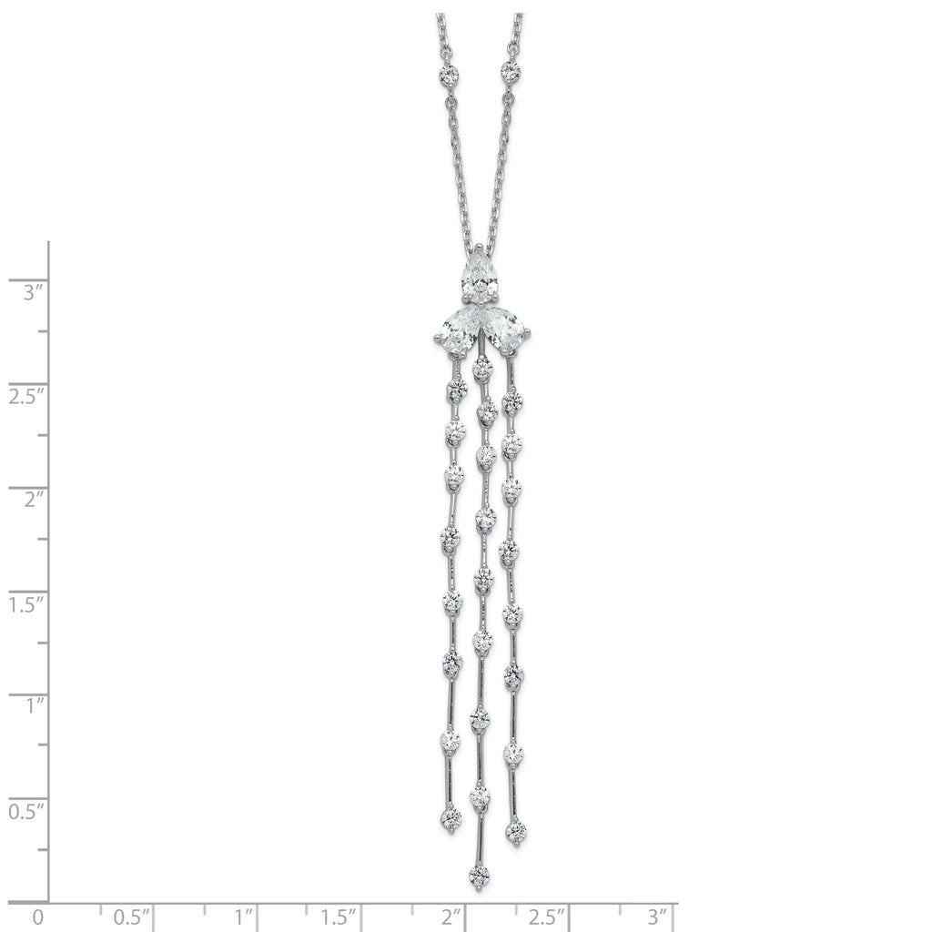 Sterling Shimmer Sterling Silver Rhodium-plated CZ 38 Stone 10 Station with 3 Dangles 16 inch with 2 inch Extension Necklace
