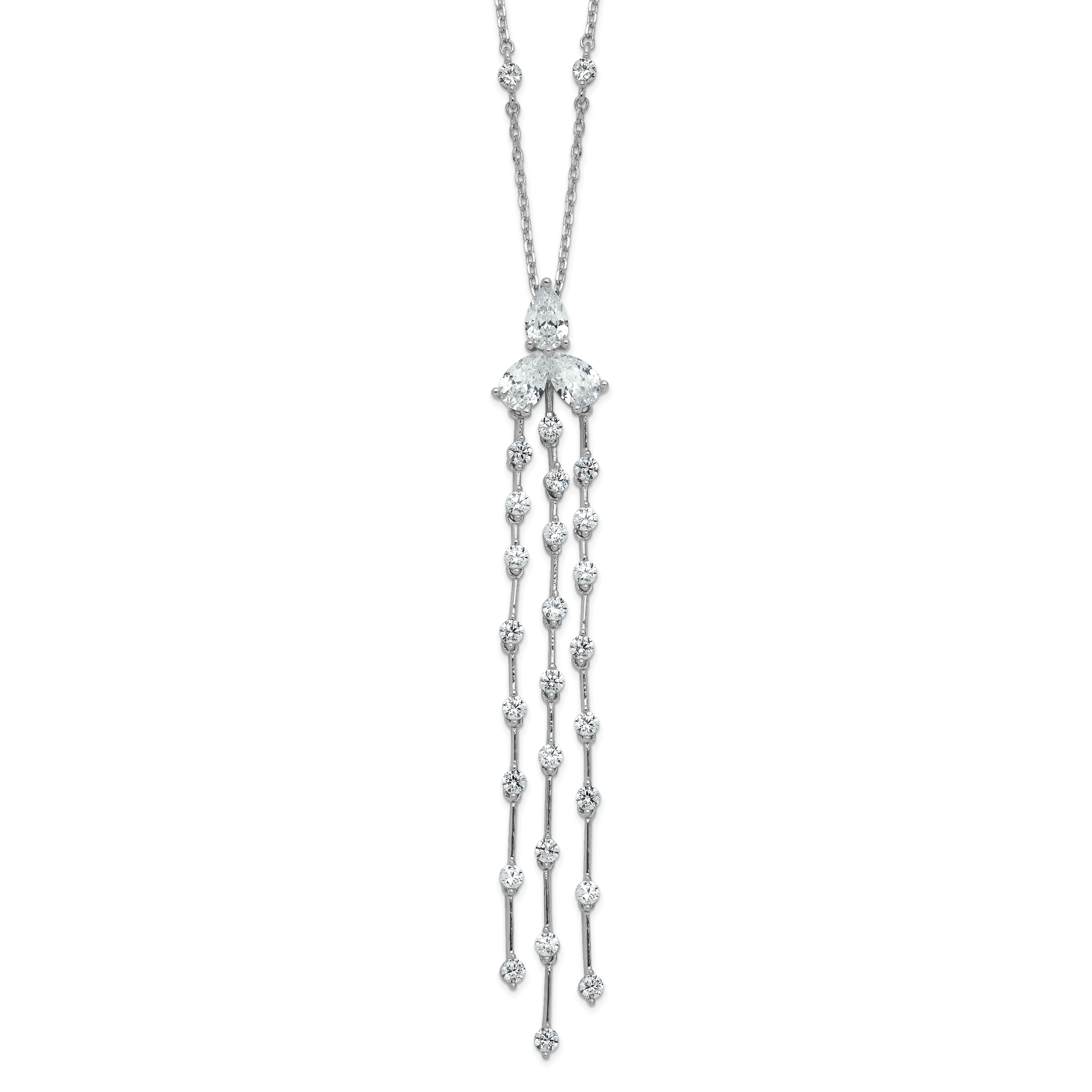 Sterling Shimmer Sterling Silver Rhodium-plated CZ 38 Stone 10 Station with 3 Dangles 16 inch with 2 inch Extension Necklace Main image