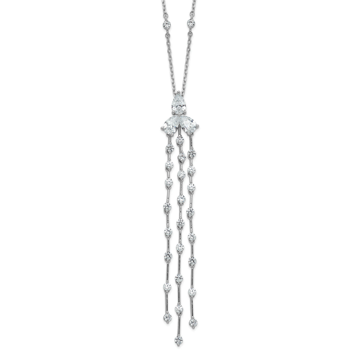 Sterling Shimmer Sterling Silver Rhodium-plated CZ 38 Stone 10 Station with 3 Dangles 16 inch with 2 inch Extension Necklace