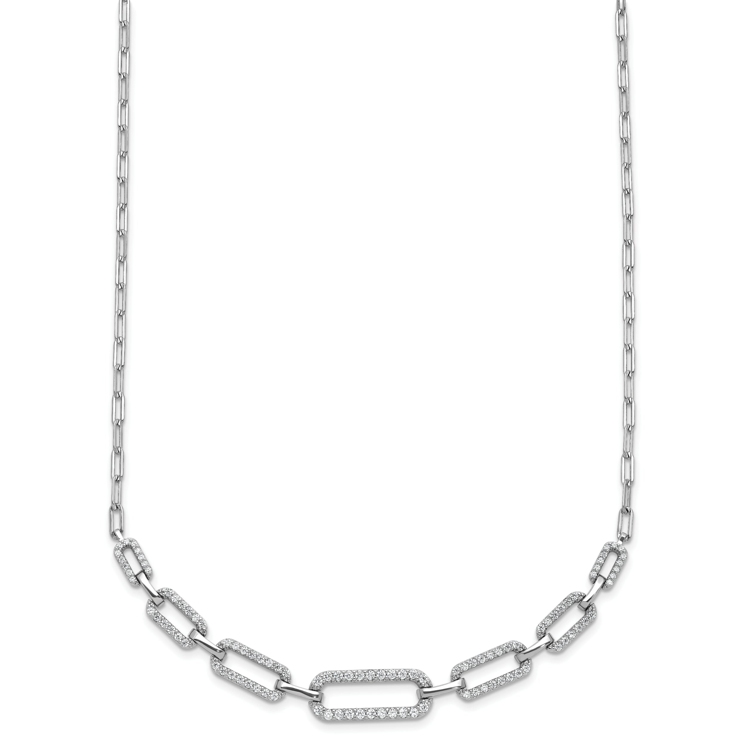 Sterling Shimmer Sterling Silver Rhodium-plated CZ 102 Stone Paper Clip Link 16 in with 2 inch Extension Necklace