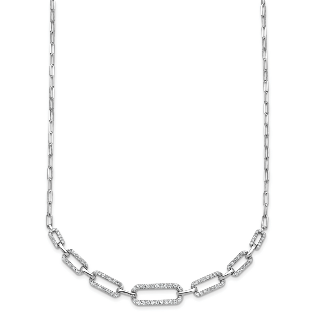 Sterling Shimmer Sterling Silver Rhodium-plated CZ 102 Stone Paper Clip Link 16 in with 2 inch Extension Necklace