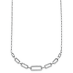 Sterling Shimmer Sterling Silver Rhodium-plated CZ 102 Stone Paper Clip Link 16 in with 2 inch Extension Necklace