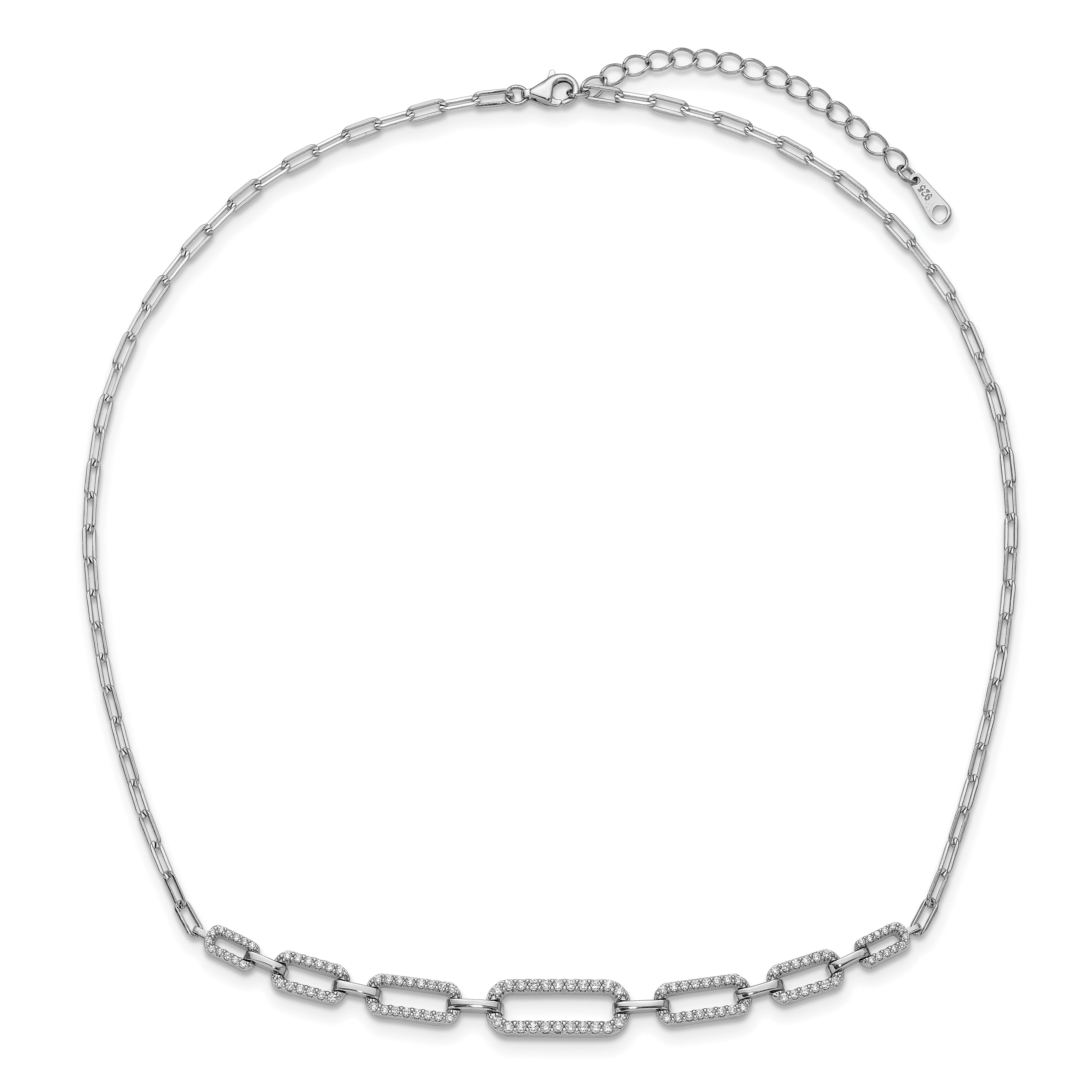 Sterling Shimmer Sterling Silver Rhodium-plated CZ 102 Stone Paper Clip Link 16 in with 2 inch Extension Necklace