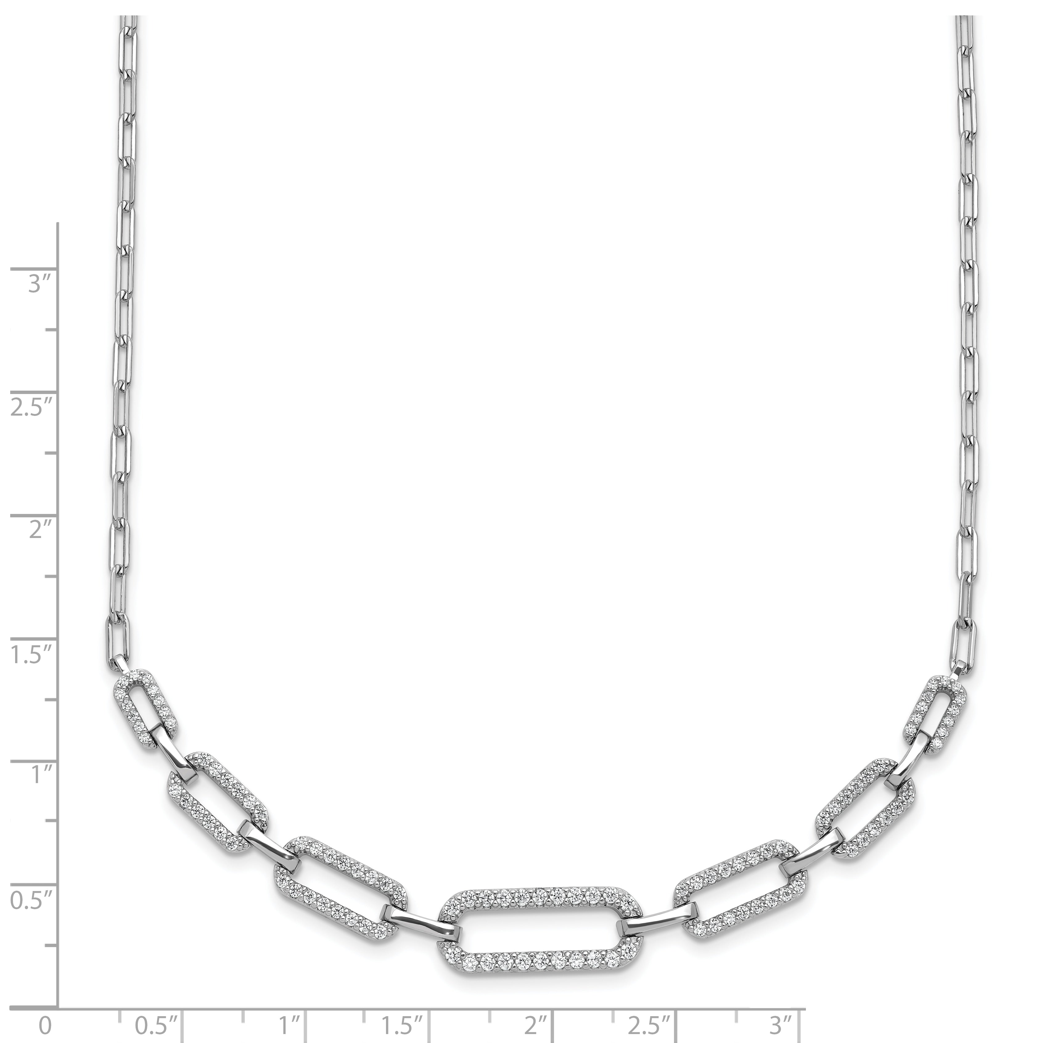 Sterling Shimmer Sterling Silver Rhodium-plated CZ 102 Stone Paper Clip Link 16 in with 2 inch Extension Necklace