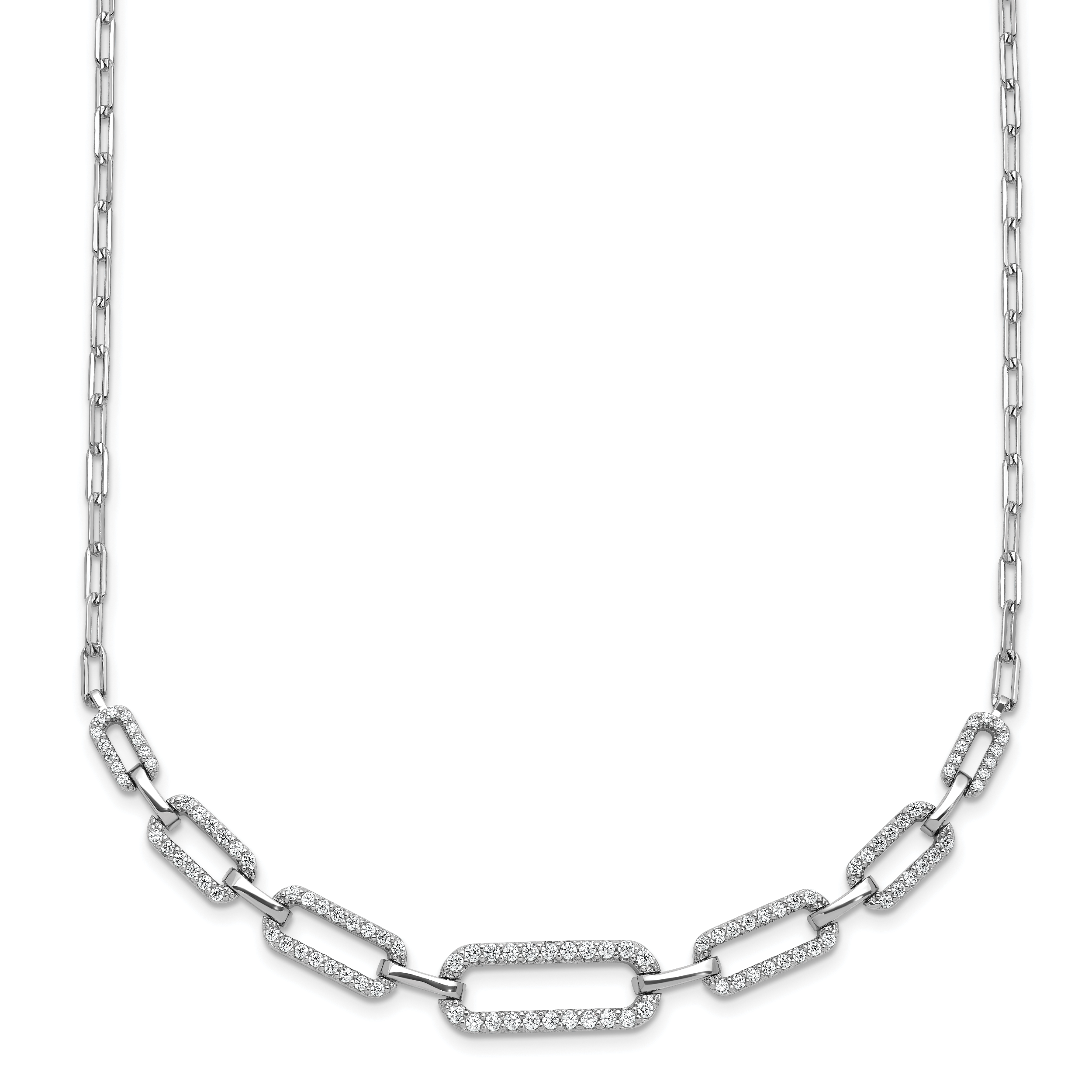 Sterling Shimmer Sterling Silver Rhodium-plated CZ 102 Stone Paper Clip Link 16 in with 2 inch Extension Necklace Main image