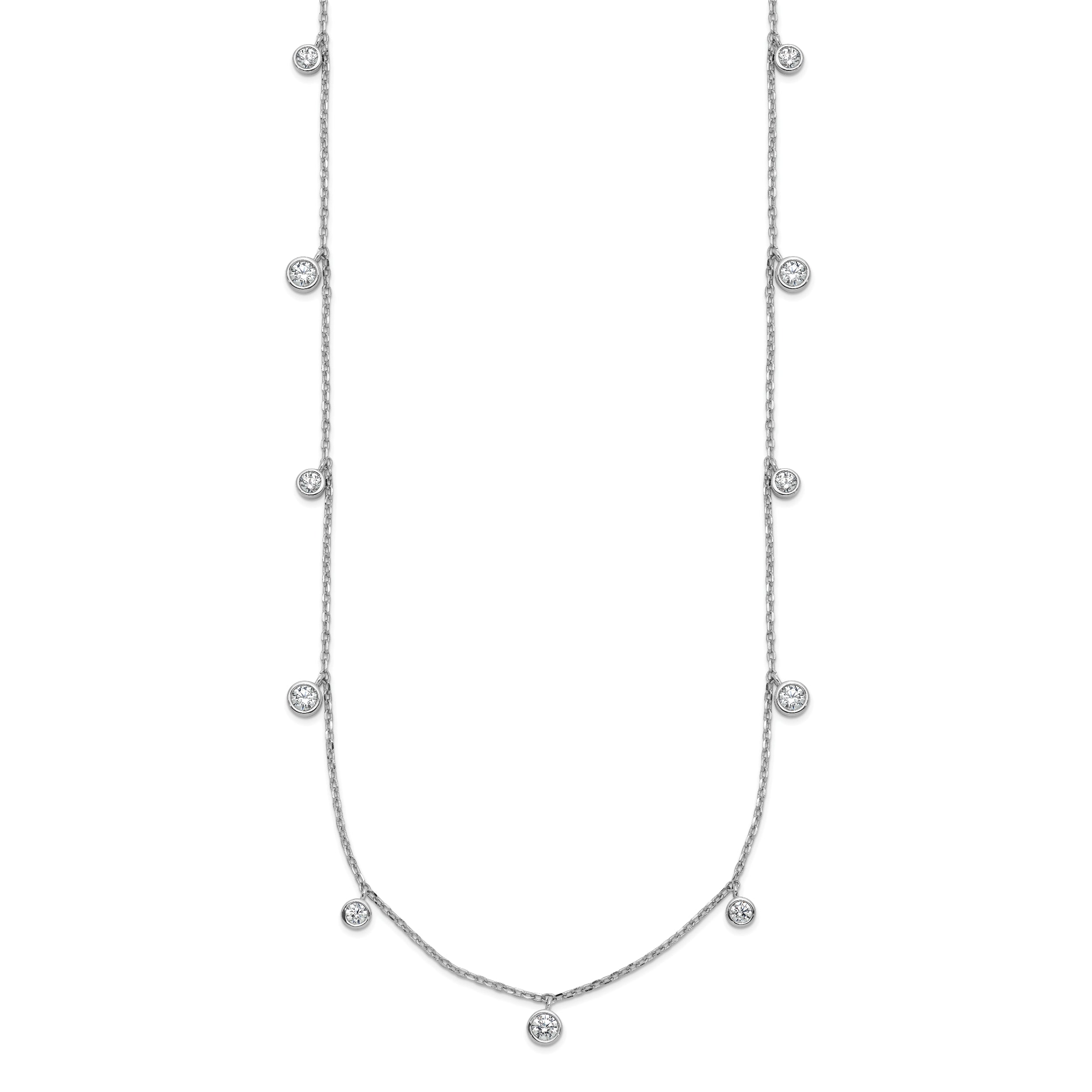 Sterling Shimmer Sterling Silver Rhodium-plated CZ 9 Stone 9 Station 16 inch with 2 inch Extension Necklace