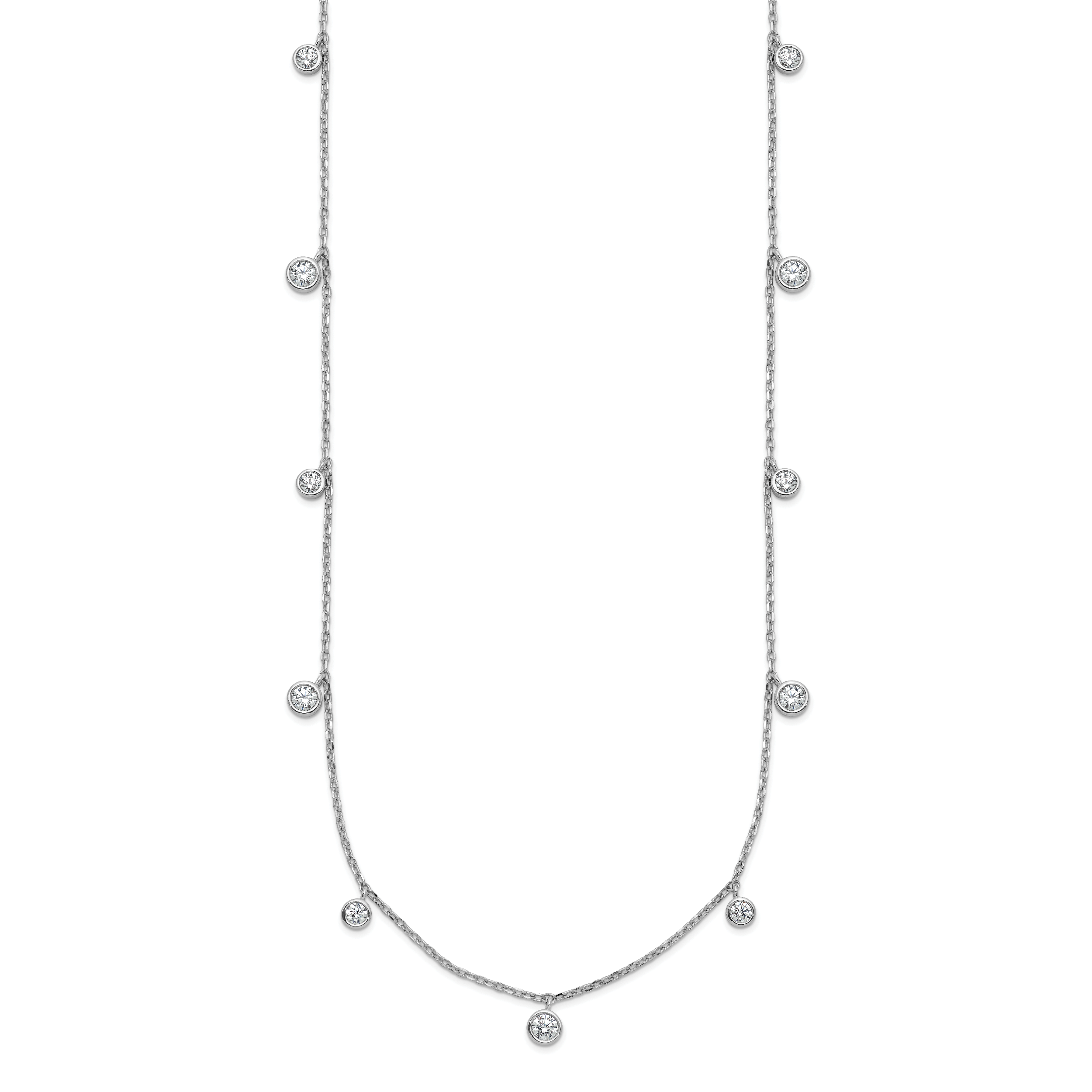 Sterling Shimmer Sterling Silver Rhodium-plated CZ 9 Stone 9 Station 16 inch with 2 inch Extension Necklace