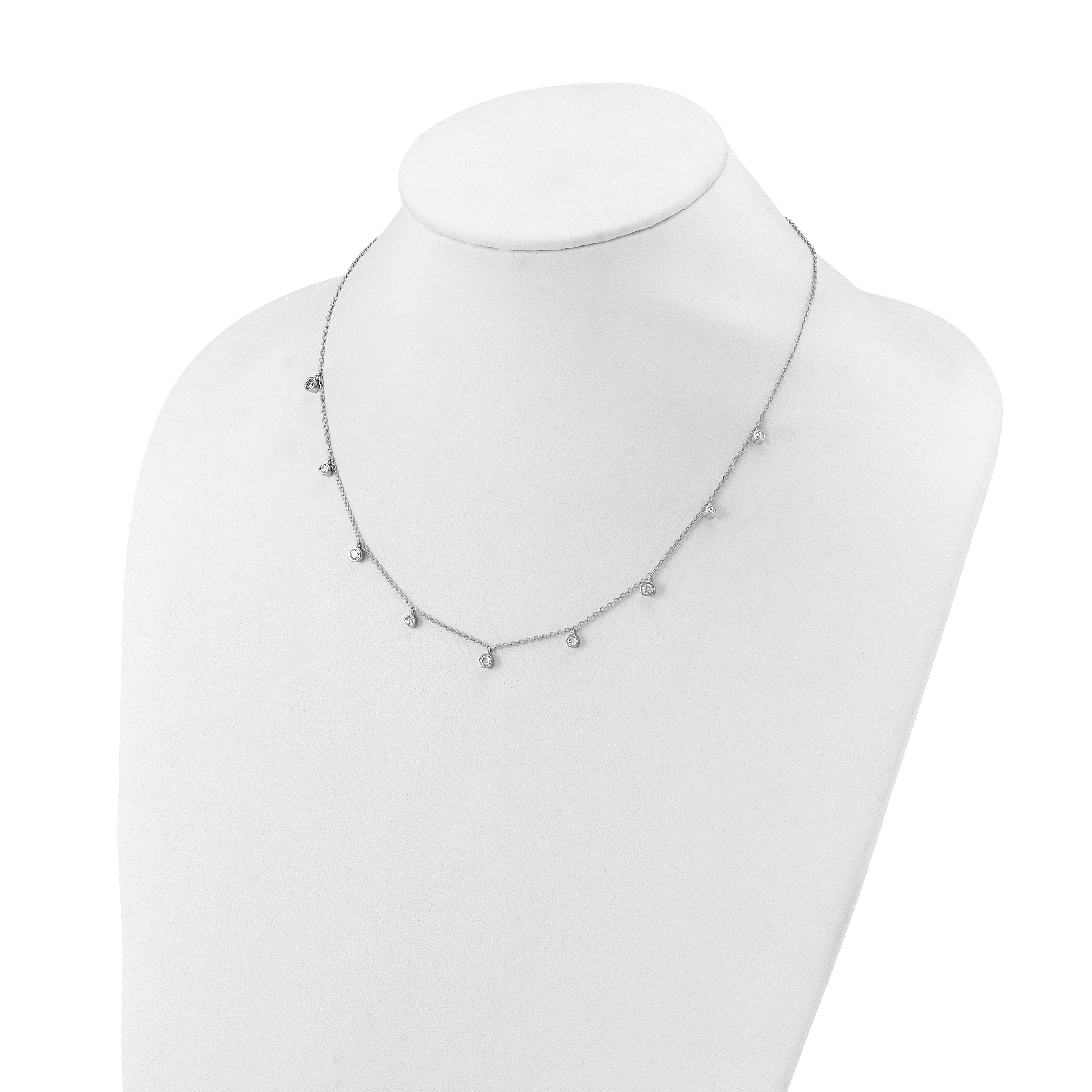 Sterling Shimmer Sterling Silver Rhodium-plated CZ 9 Stone 9 Station 16 inch with 2 inch Extension Necklace