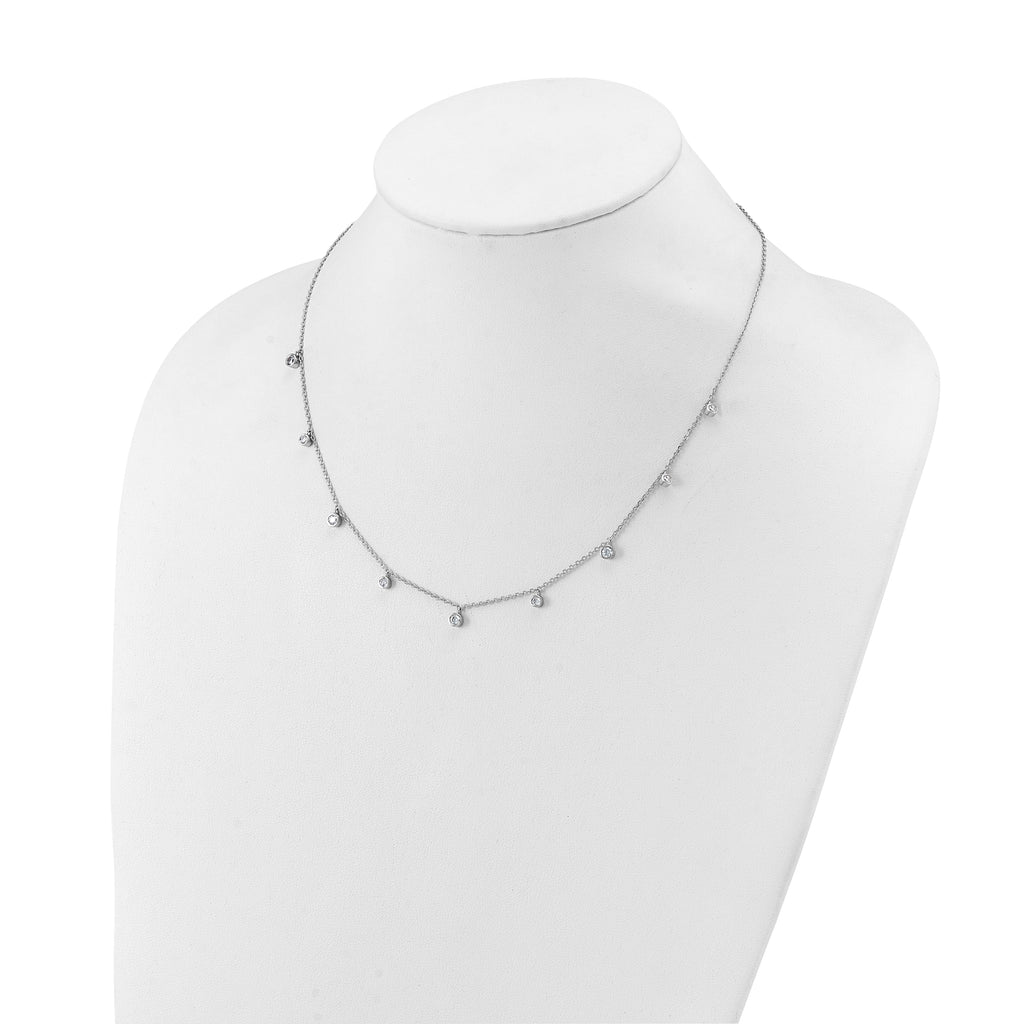 Sterling Shimmer Sterling Silver Rhodium-plated CZ 9 Stone 9 Station 16 inch with 2 inch Extension Necklace