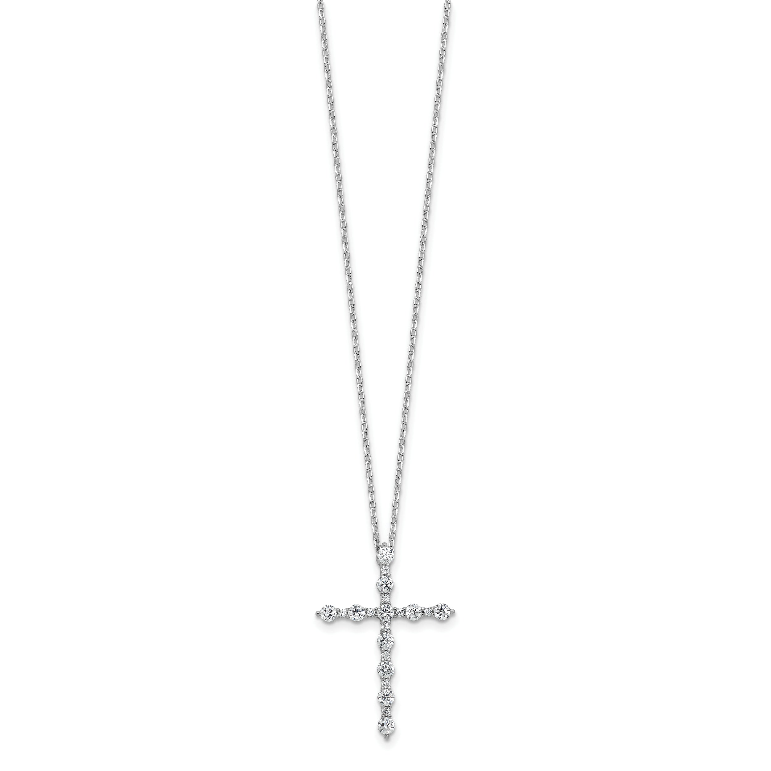 Sterling Shimmer Sterling Silver Rhodium-plated CZ 21 Stone Cross 16 inch with 2 inch Extension Necklace