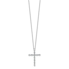 Sterling Shimmer Sterling Silver Rhodium-plated CZ 21 Stone Cross 16 inch with 2 inch Extension Necklace