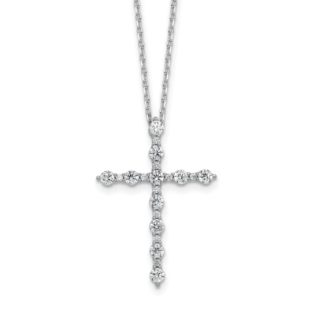 Sterling Shimmer Sterling Silver Rhodium-plated CZ 21 Stone Cross 16 inch with 2 inch Extension Necklace