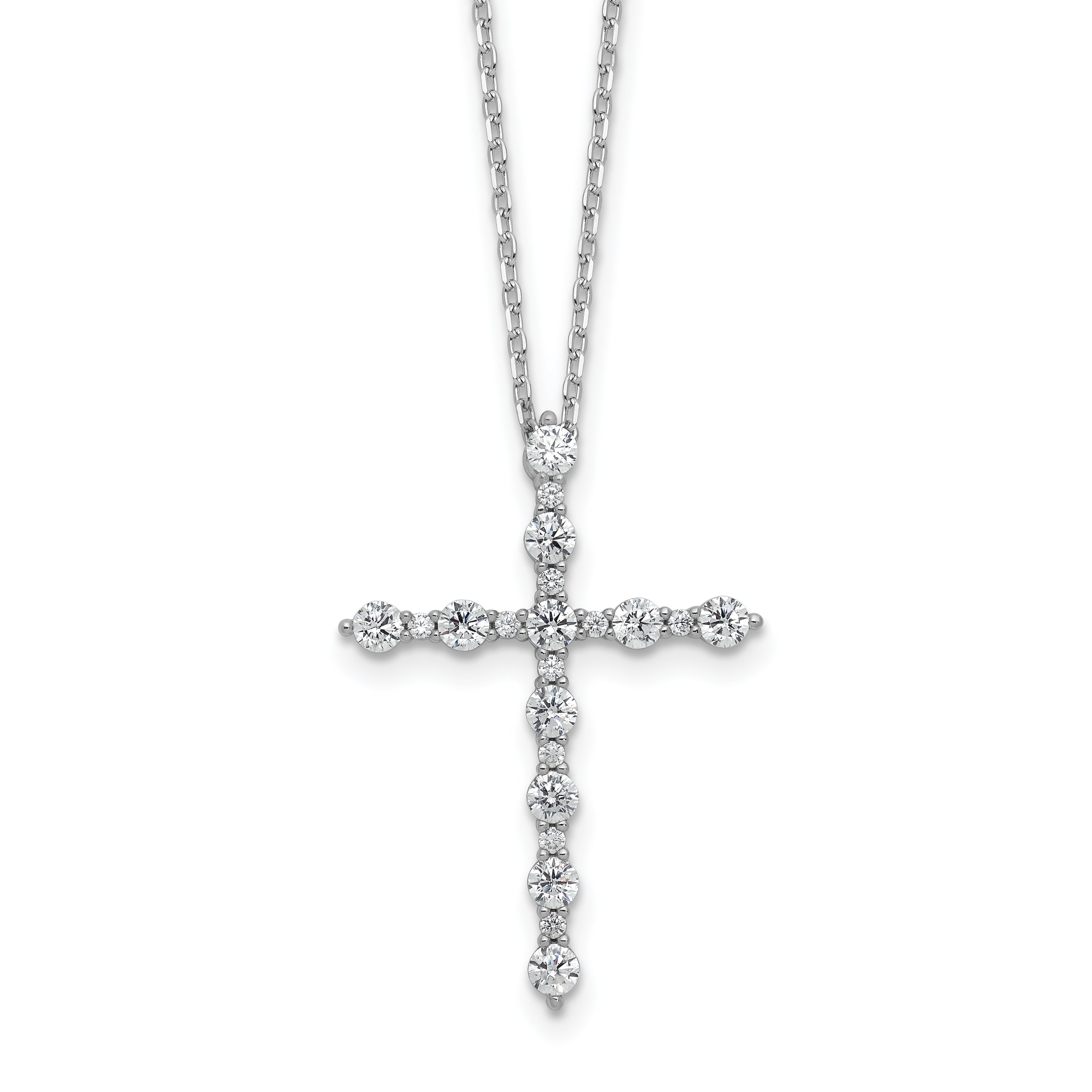 Sterling Shimmer Sterling Silver Rhodium-plated CZ 21 Stone Cross 16 inch with 2 inch Extension Necklace