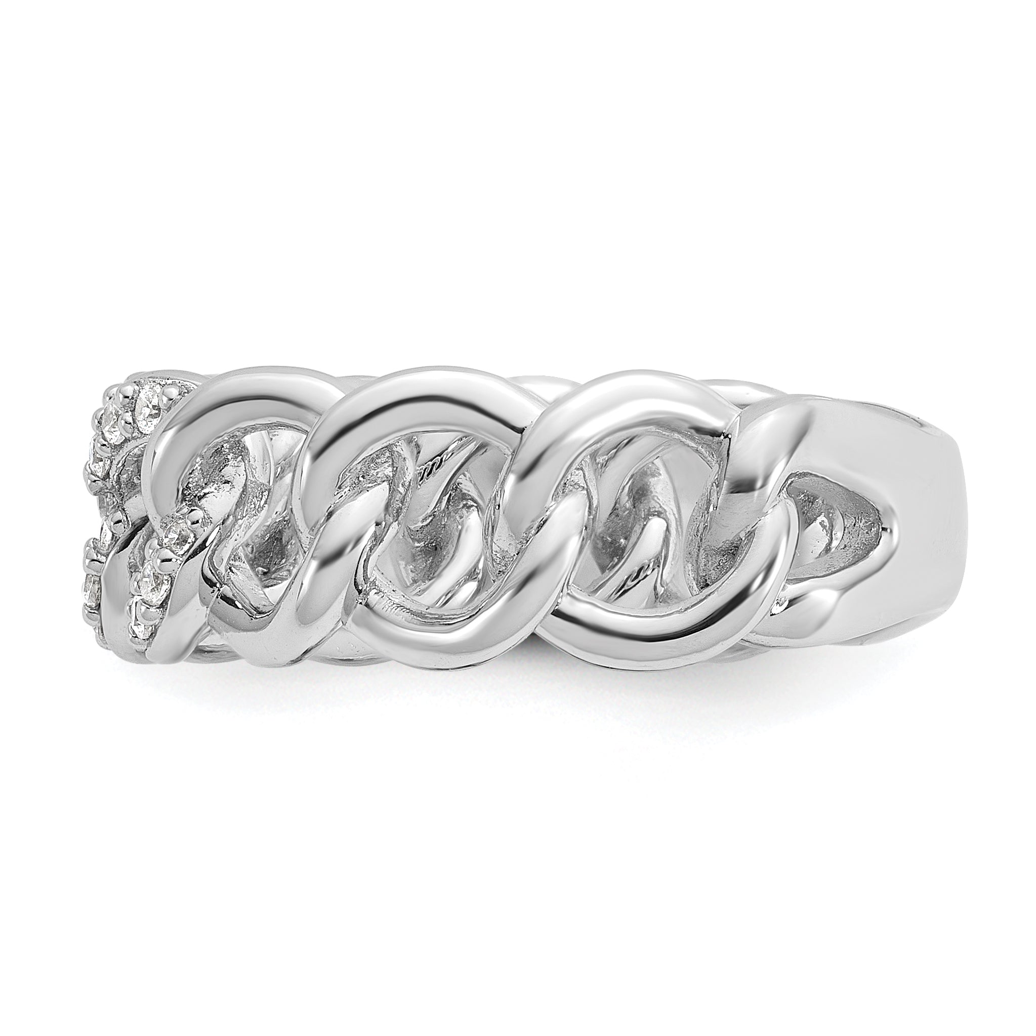 Sterling Shimmer Sterling Silver Rhodium-plated CZ 30 Stone Size 9 Link Circles Ring