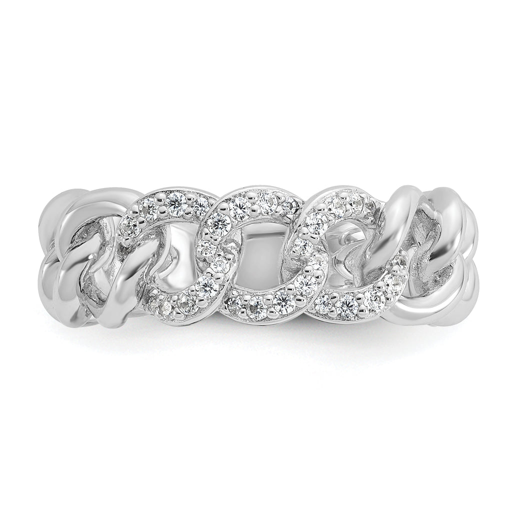 Sterling Shimmer Sterling Silver Rhodium-plated CZ 30 Stone Size 9 Link Circles Ring