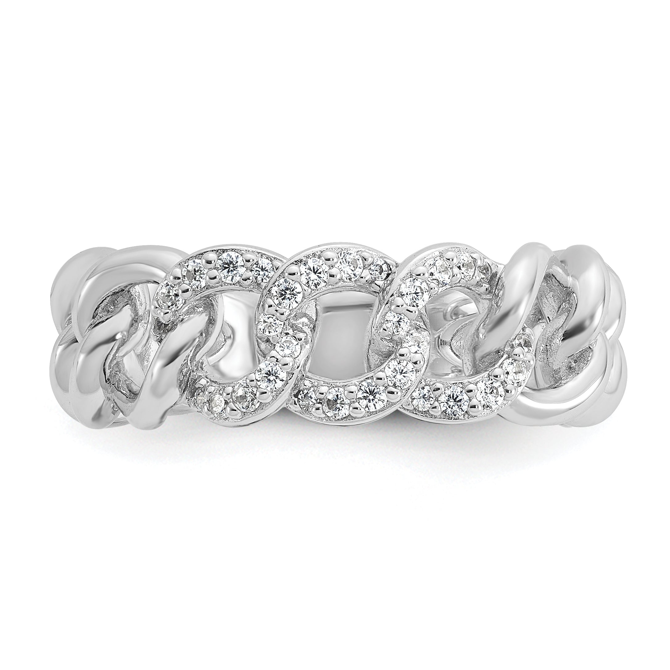 Sterling Shimmer Sterling Silver Rhodium-plated CZ 30 Stone Size 9 Link Circles Ring