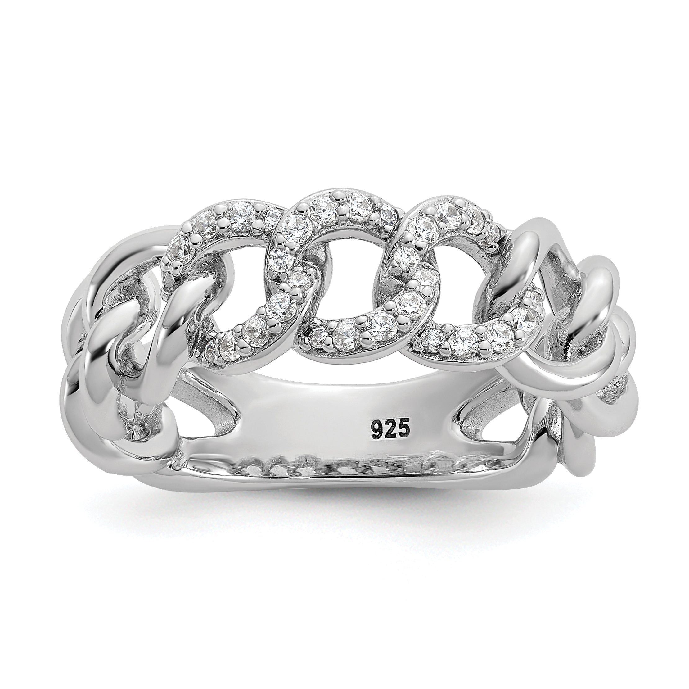 Sterling Shimmer Sterling Silver Rhodium-plated CZ 30 Stone Size 9 Link Circles Ring Main image