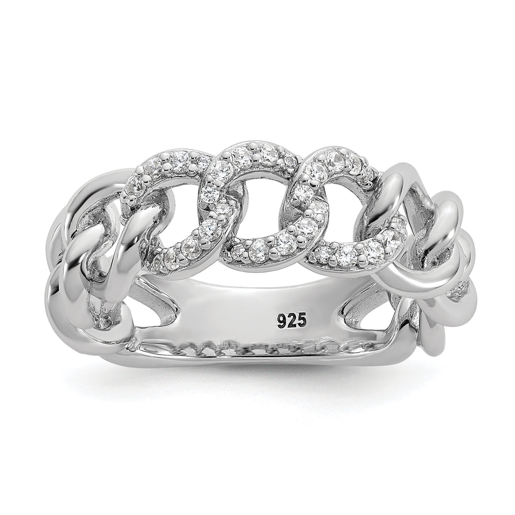 Sterling Shimmer Sterling Silver Rhodium-plated CZ 30 Stone Size 9 Link Circles Ring