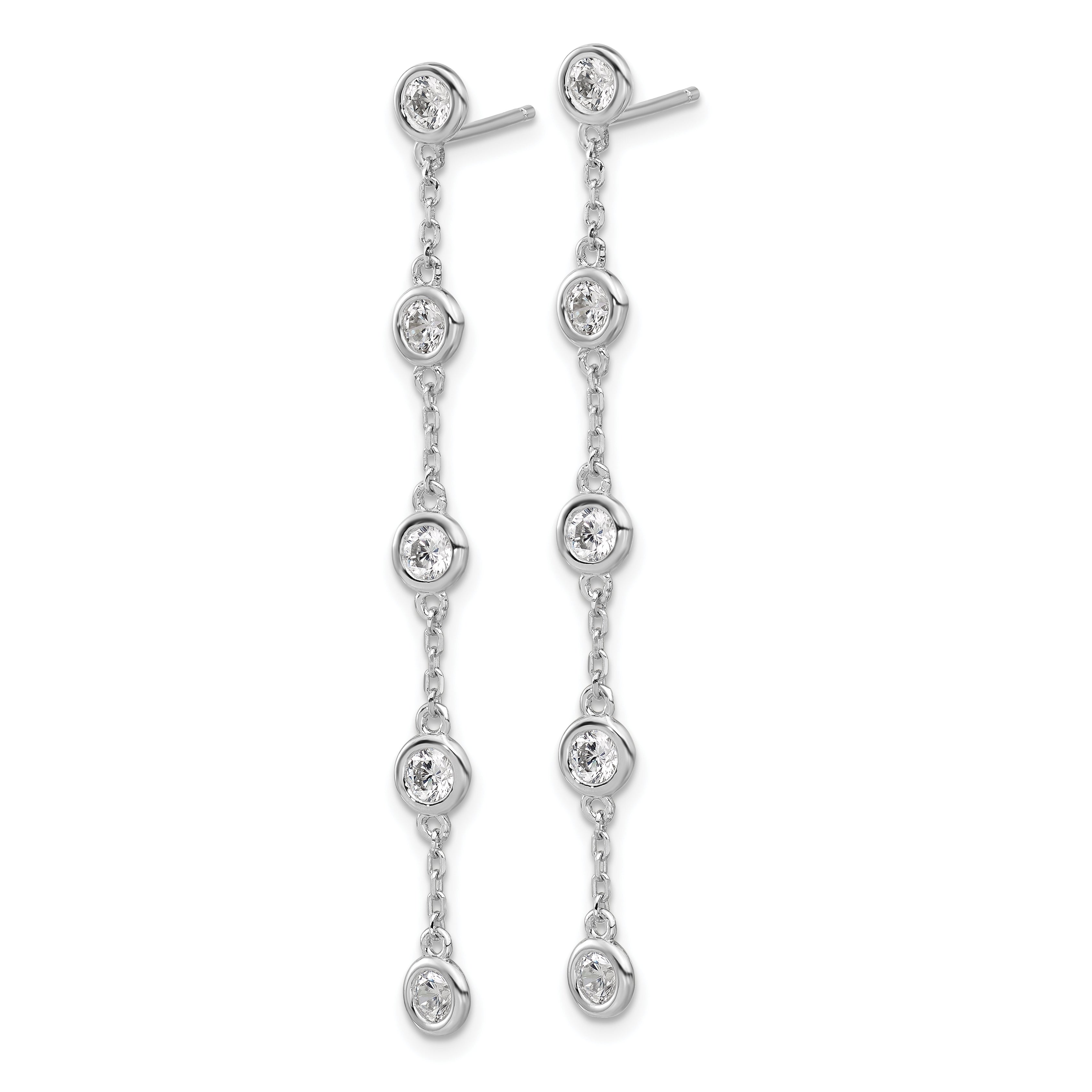 Sterling Silver Rhodium-plated CZ 5 Station Dangle Post Earrings Secondary image