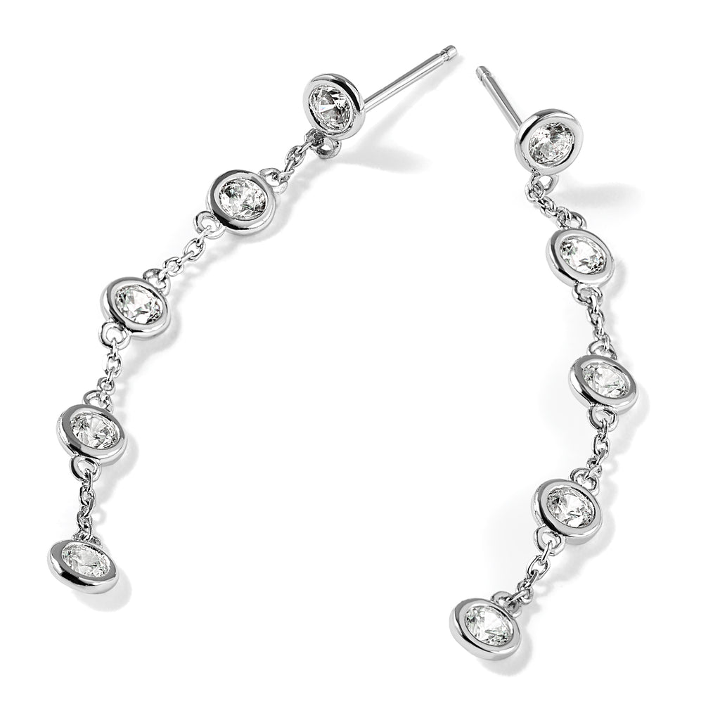 Cubic Zirconia Station Stud Dangle Earrings in Sterling Silver, 3mm - Sophia Jewelers