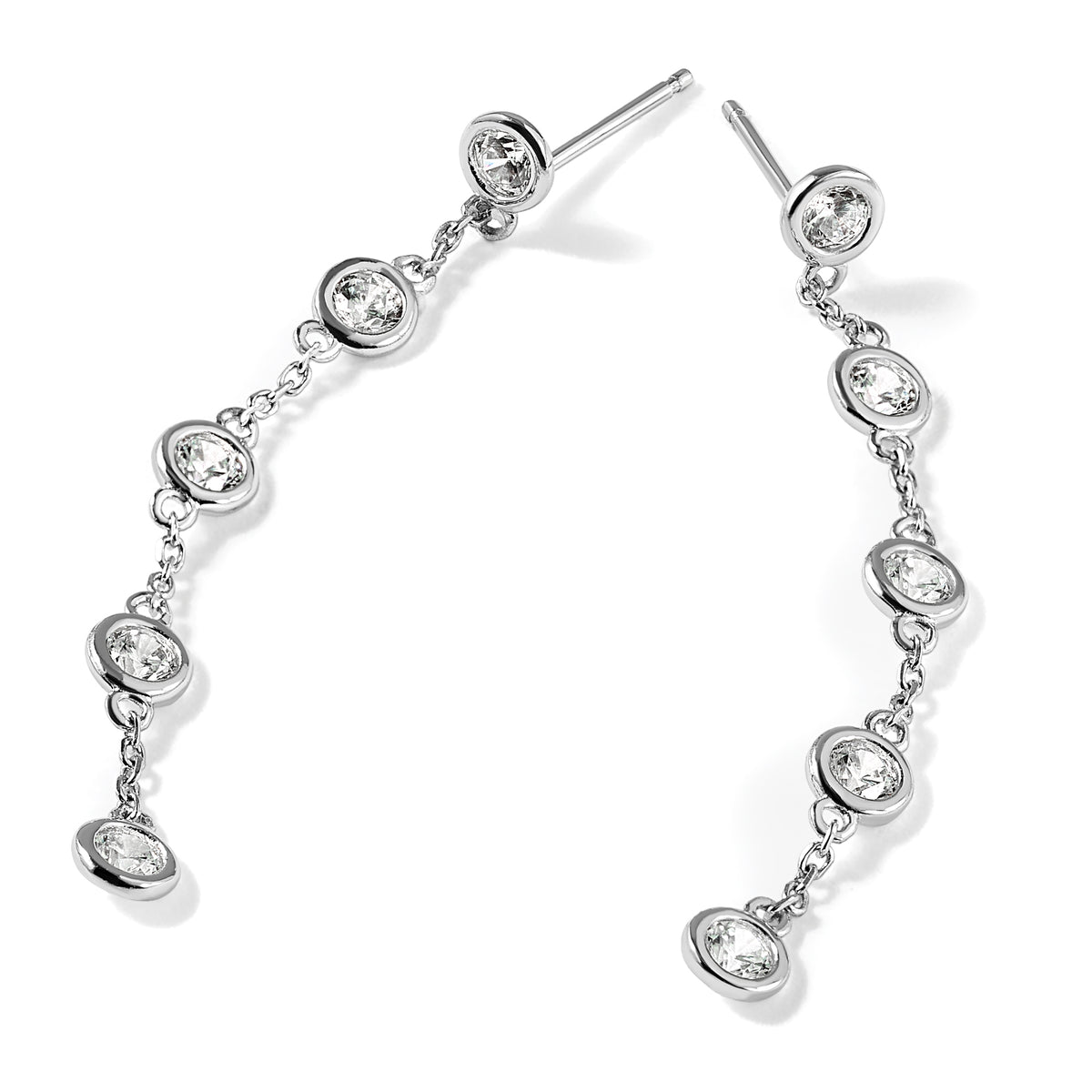 Cubic Zirconia Station Stud Dangle Earrings in Sterling Silver, 3mm - Sophia Jewelers