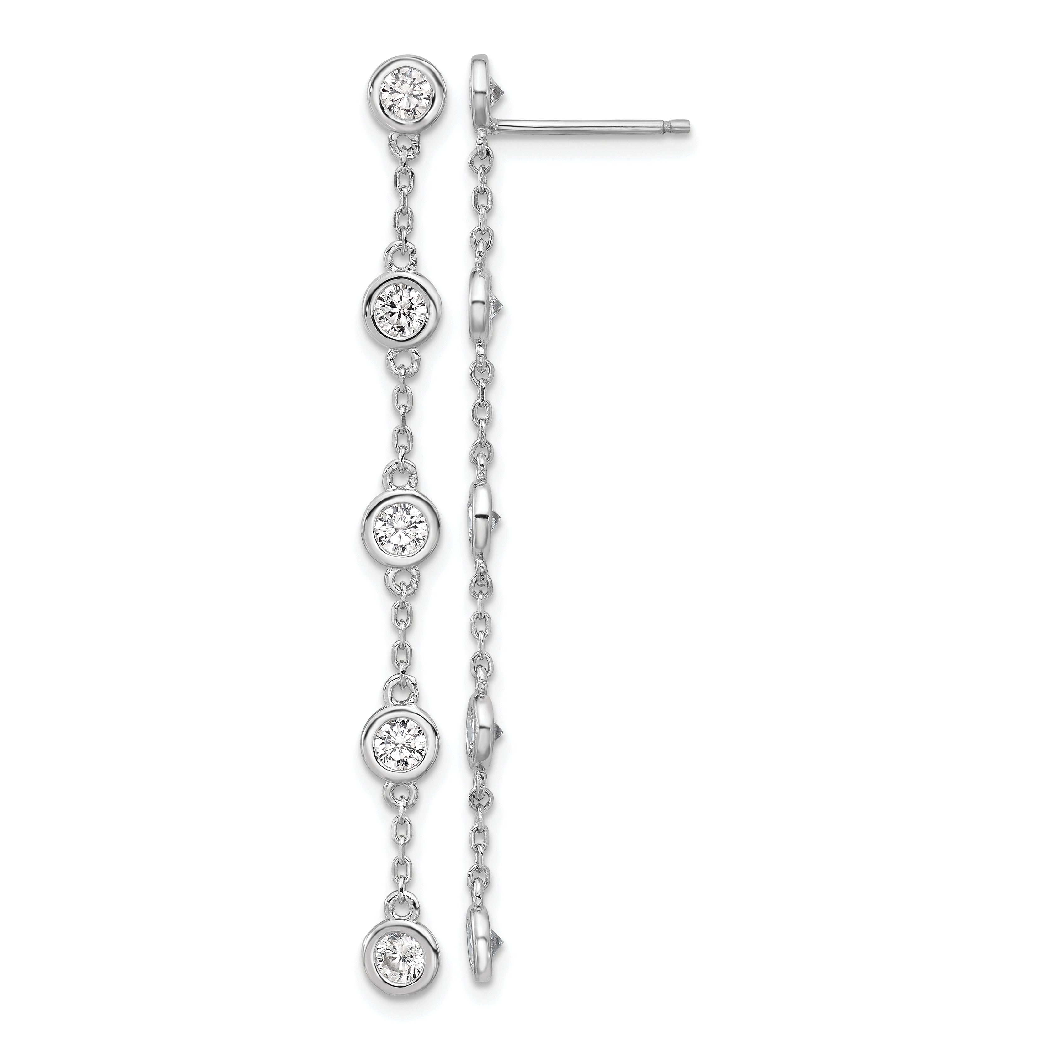 Sterling Silver Rhodium-plated CZ 5 Station Dangle Post Earrings Main image