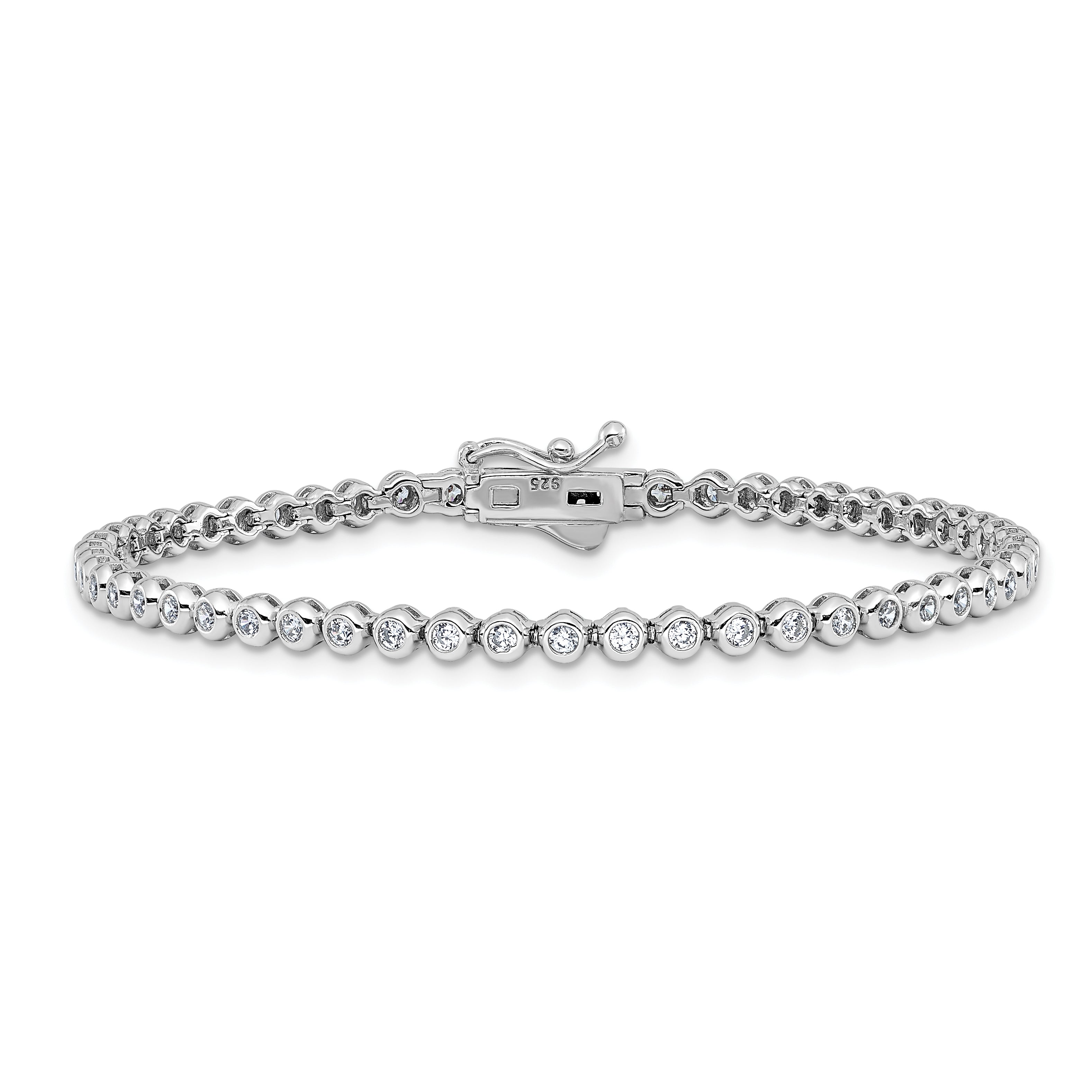 Sterling Shimmer Sterling Silver Rhodium-plated Bezel Set 1.7mm CZ 54 Stone 7 inch Bracelet