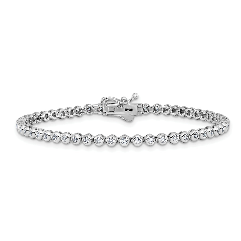 Sterling Shimmer Sterling Silver Rhodium-plated Bezel Set 1.7mm CZ 54 Stone 7 inch Bracelet