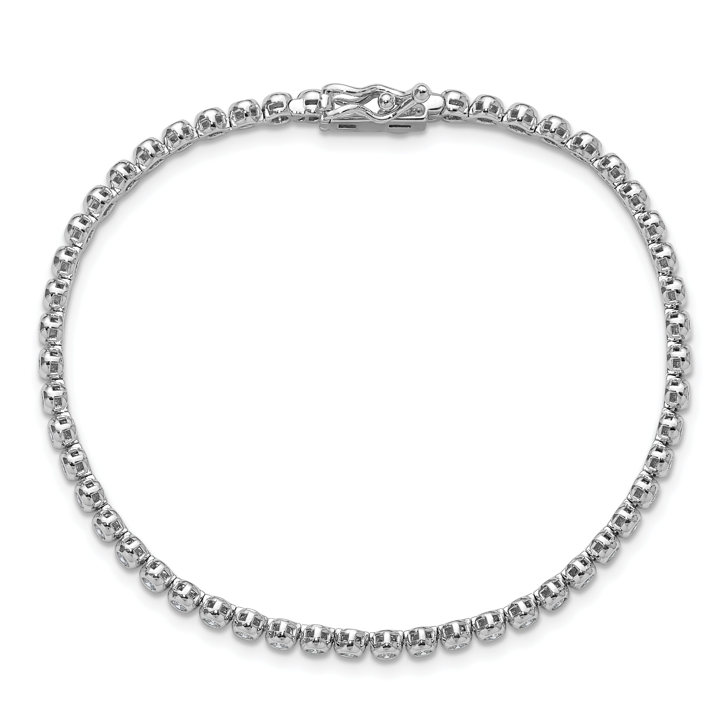 Sterling Shimmer Sterling Silver Rhodium-plated Bezel Set 1.7mm CZ 54 Stone 7 inch Bracelet